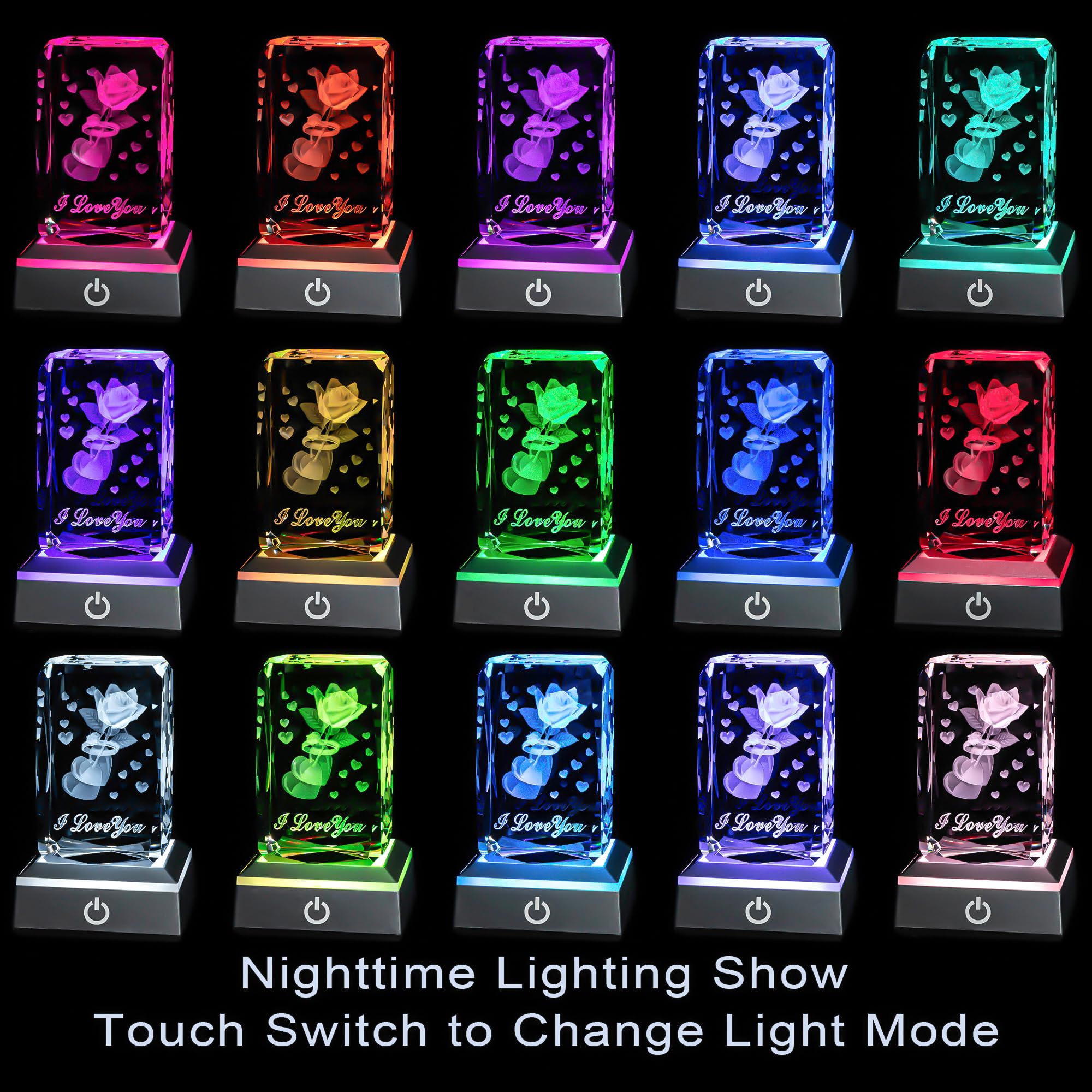 hochance 3D Crystal Nightlight - RingRose Multicolor I Love You Decor Lamp, A-RingRose