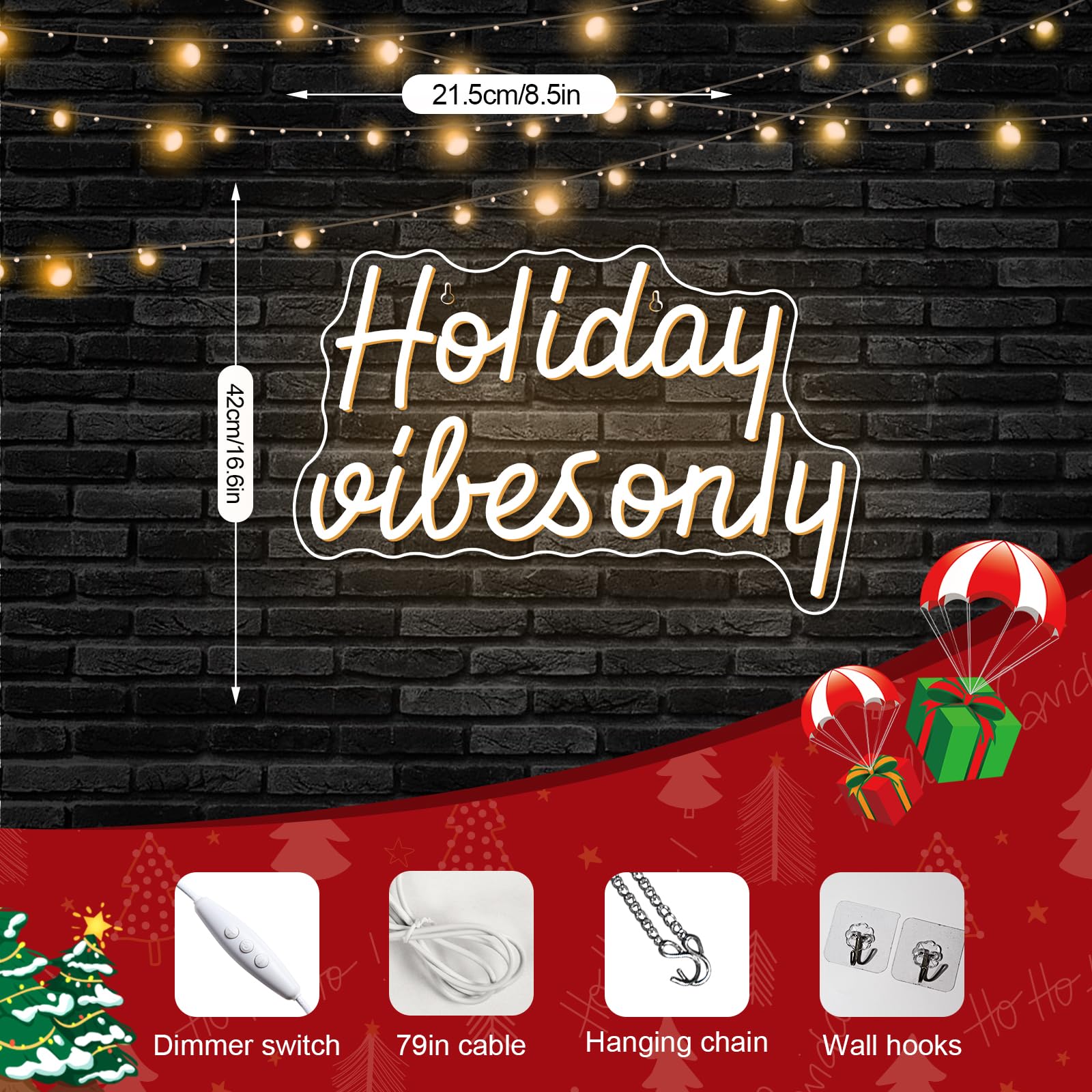 Dreamfort Christmas Neon Sign Holiday Vibes Only Neon Sign Festive Led Wall Decor For Christmas  Seasonal Parties & Winter Home Decor Cheerful Holiday Design