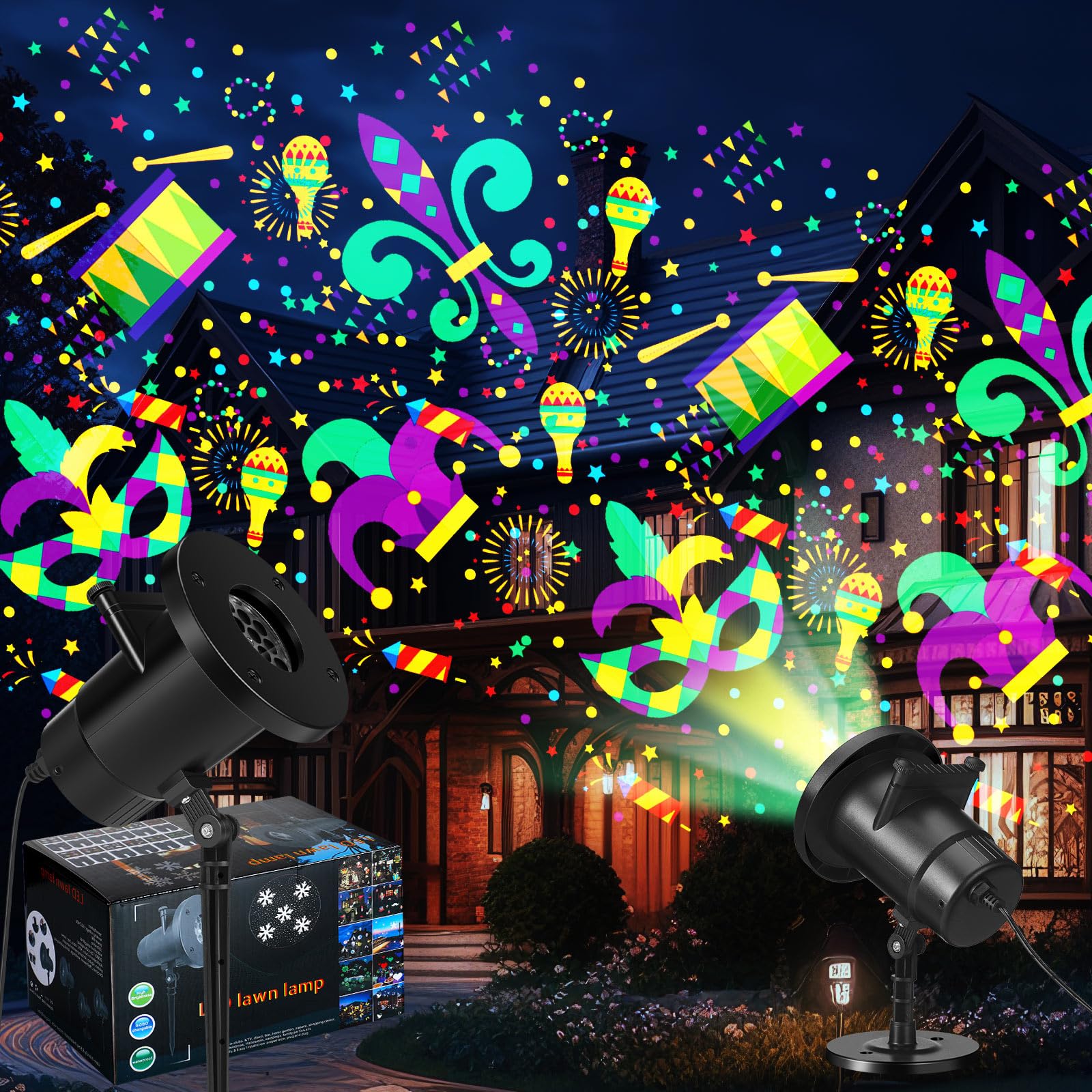 Lingvee Holiday Projector Light, 1 Film (4 Styles), LED, Waterproof, Black Body, Decorative Lighting for Parties
