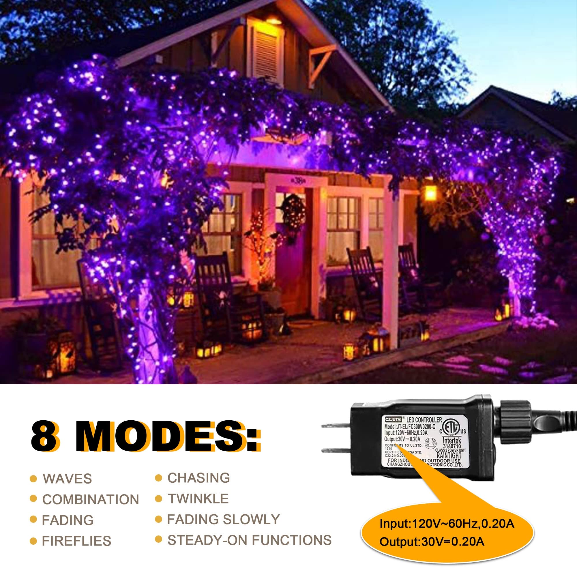 weillsnow 500 LED Purple Christmas Lights, 164FT, Waterproof, 8 Modes, Indoor Outdoor Decor