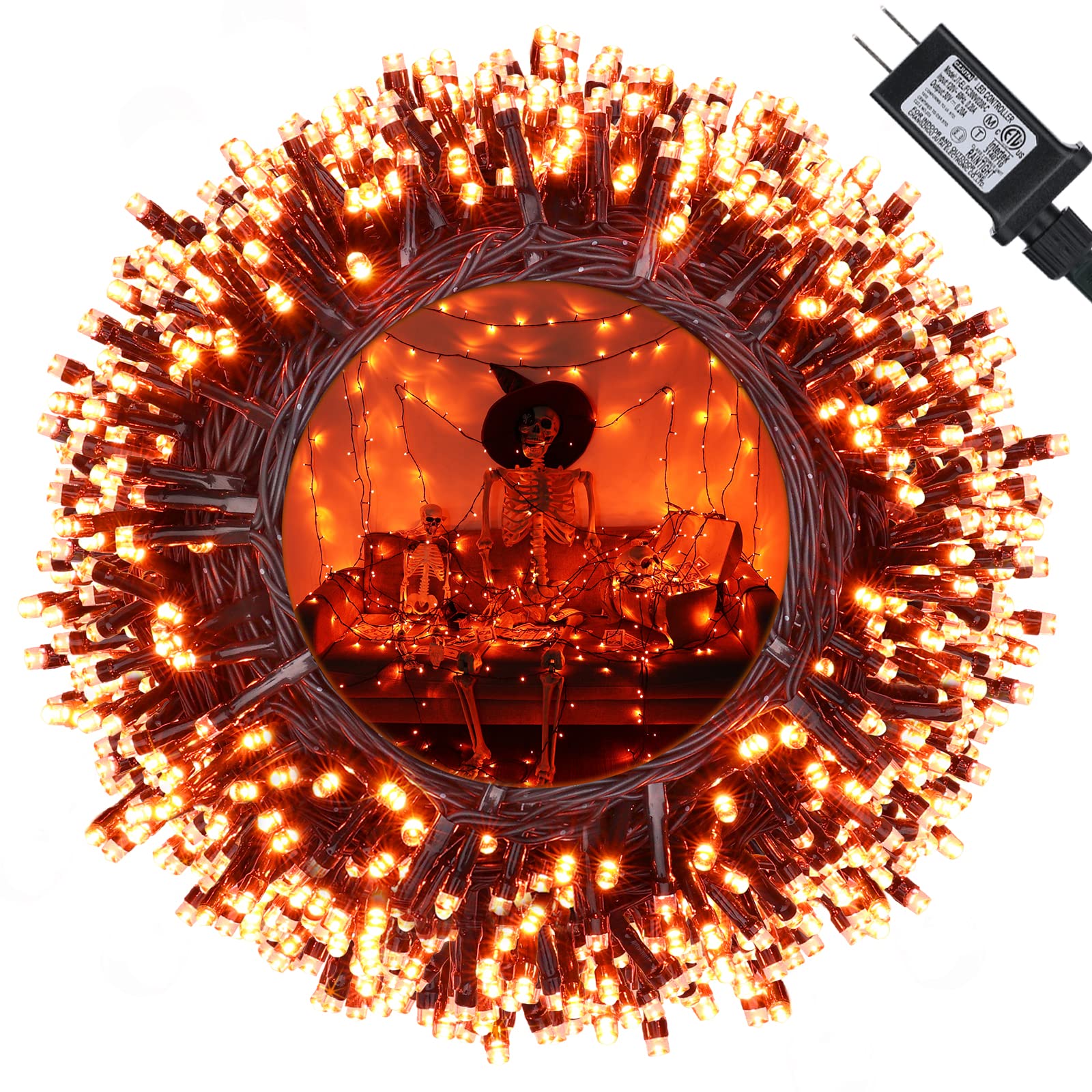 Orange Halloween Lights  114Ft 300 Led Connectable Orange Lights With 8 Modes  Waterproof Low Voltage Halloween String Lights  Outdoor String Light For Party  Yard  Garden  Indoor Spooky Decorations