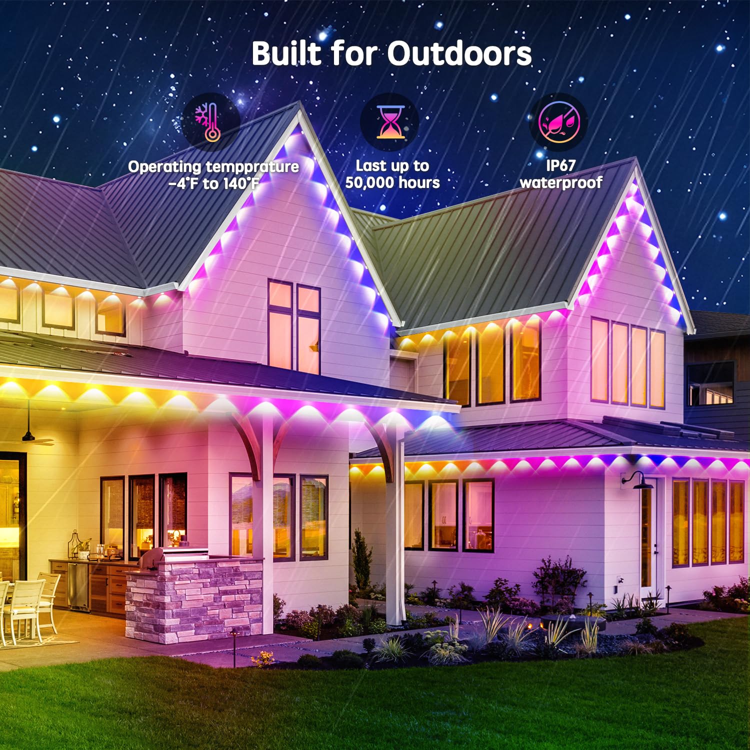Vrribonx 100FT Waterproof Smart LED RGB Eaves Lights with App/Remote Control for Christmas & Holiday Decor
