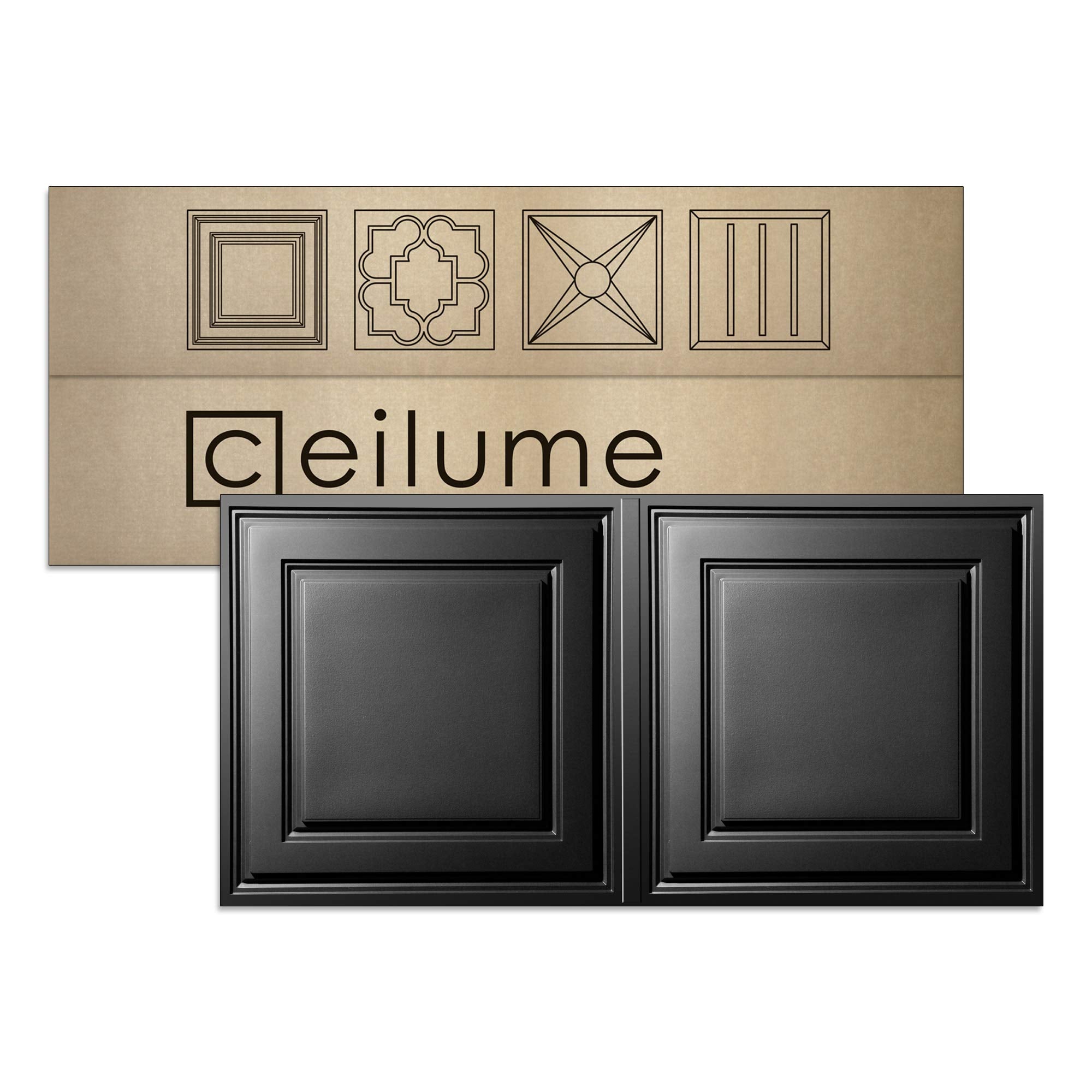 Ceilume Ceiling Tiles - Ultra-Thin Feather-Light, Vinyl, 2x4 ft, Black, 12 Tiles