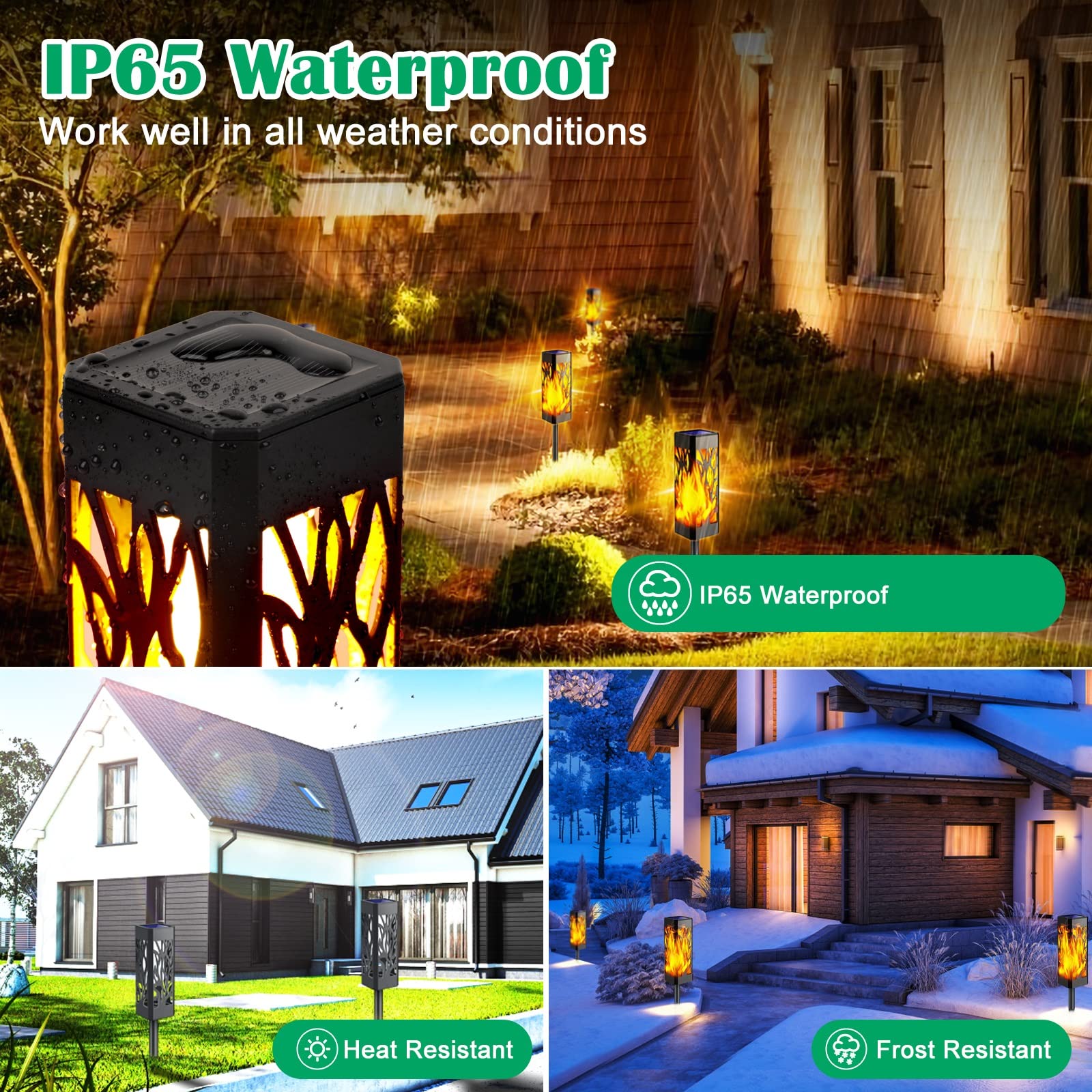 TomCare Solar Lights - Outdoor Flickering Flames, Waterproof Plastic, Yellow, Solar Powered Garden Torch Lights for Yard and Patio