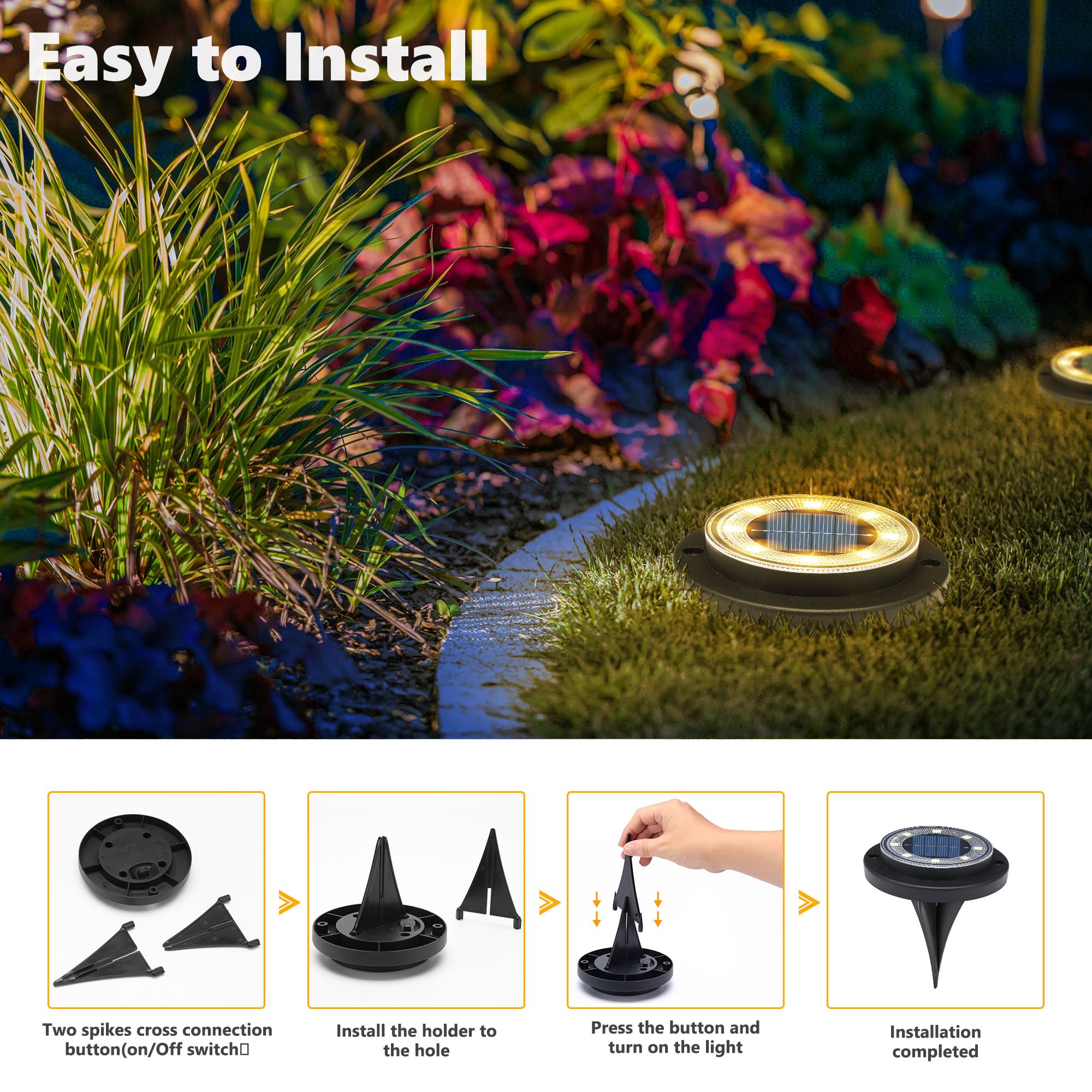Flacchi Solar Ground Lights - Solar Powered Lights Outdoor Solar Disk Lights Waterproof Landscape Lights For Patio Yard Pathway