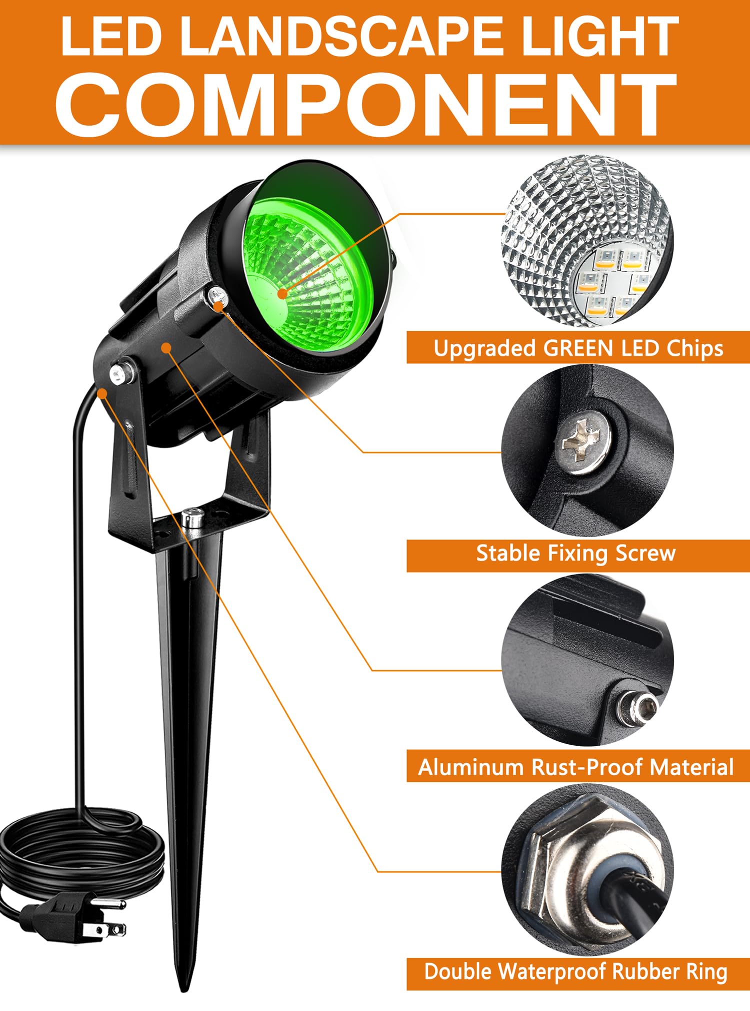 Aoaxl Directly Sold By Factory 7W Green Led Landscape Lights, 110V 120V Plug In Landscape Lighting With Ip66 Waterproof Halloween Christmas Spotlights For Garden Pathway Tree Pathway, 2 Pack