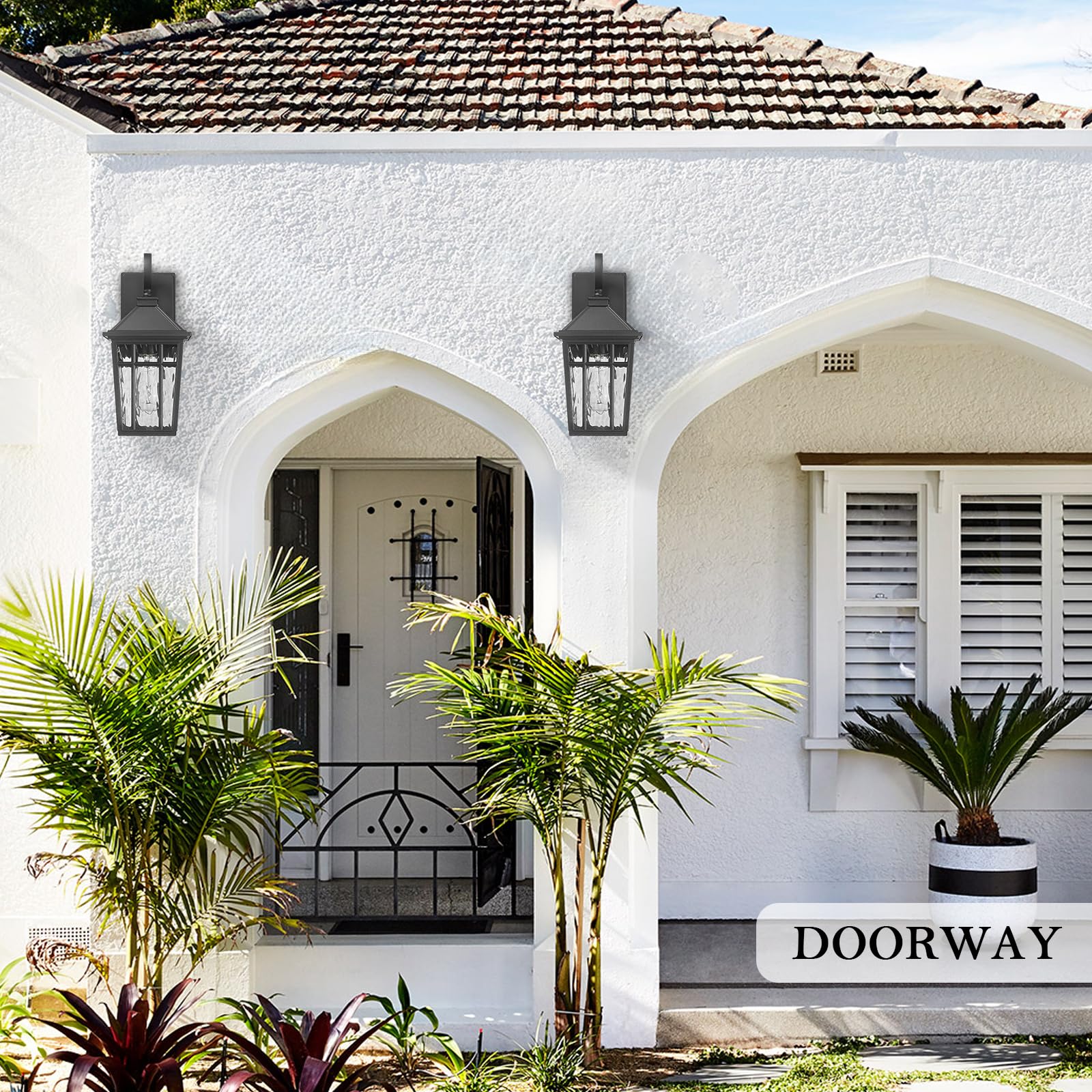 Darkaway Outdoor Wall Lights For House  Exterior Lighting Fixtures Wall Mount Outside Porch Lights Waterproof Black Outdoor Sconce Lights With Water Ripple Glass For Patio Garage Front Door