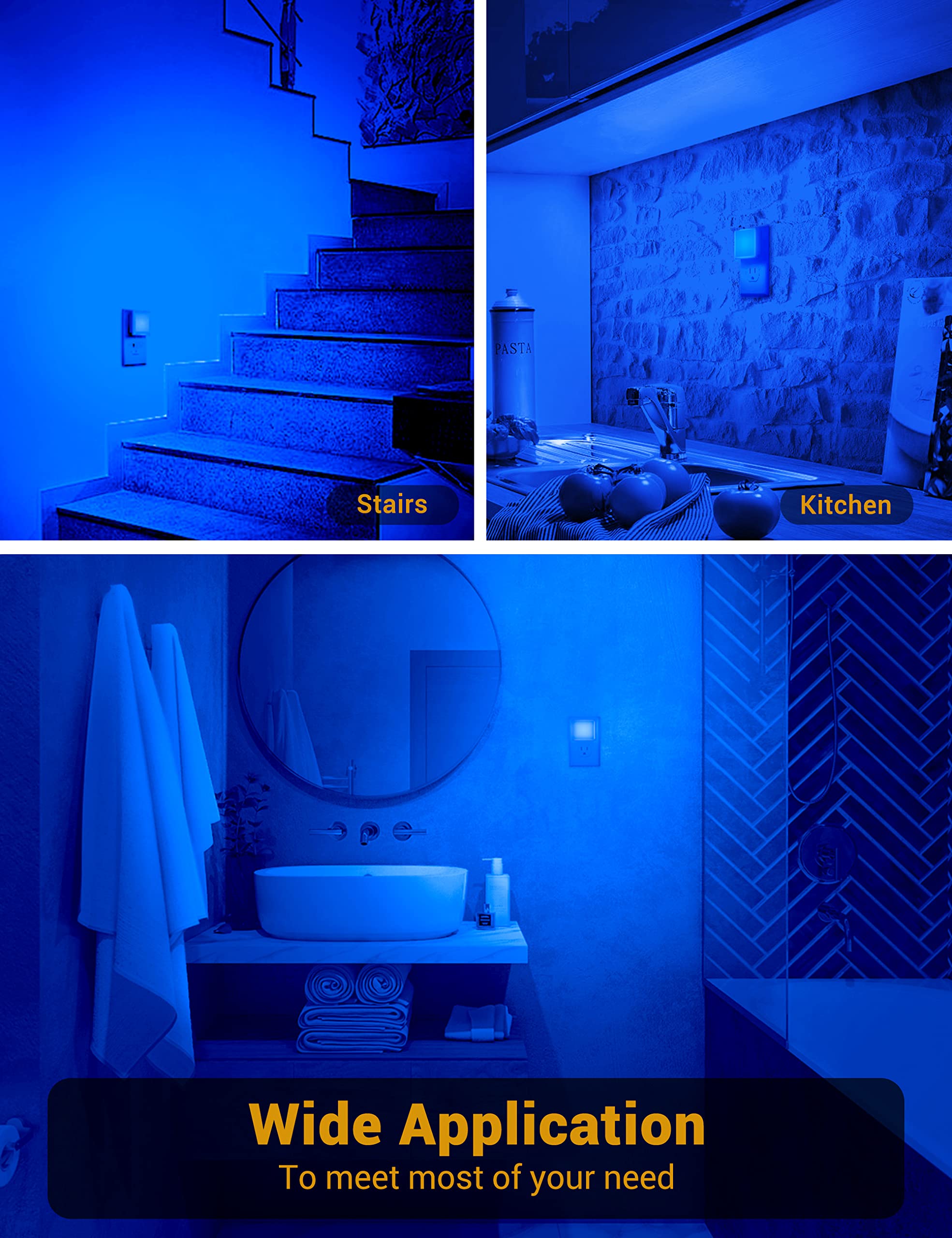 Jandcase Blue Night Light, Blue Nightlight[2 Pack],0.3 Watt Led Night Light With Dusk-To-Dawn Light Sensor,Plug In Nitelight For Gaming Room,Bedroom,Corridor,Hallway,Non-Dimmable