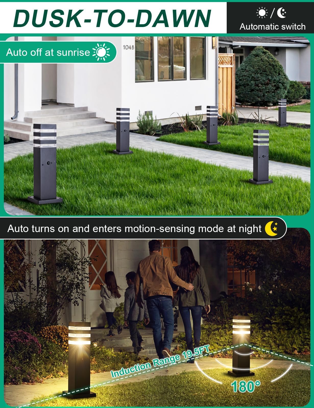 Delicavy Outdoor Post Light with Motion Sensor, Waterproof Aluminum, Medium, Black
