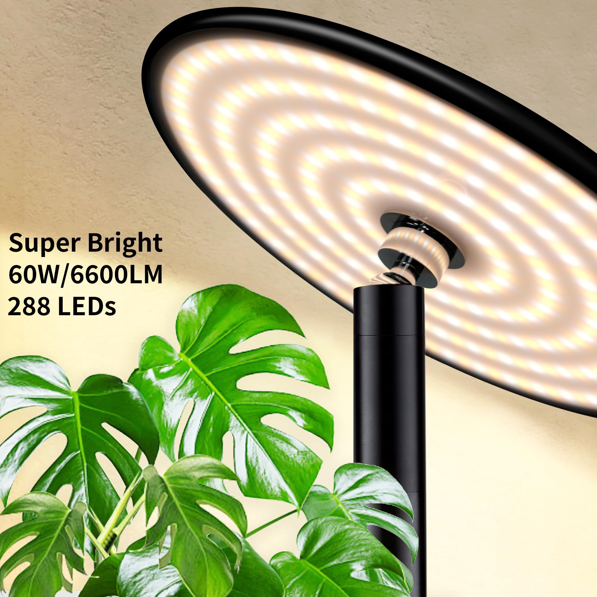 chiphy Grow Lights 85" Full Spectrum Indoor Plant Light, 60W, Black, Timer & Remote, Adjustable Height, Model RF06-002-BK(A)