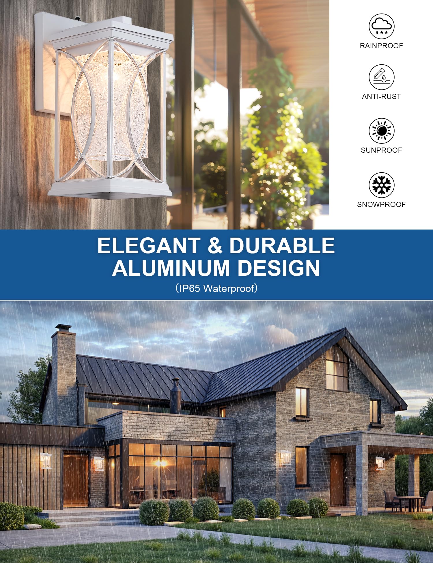 Delicavy White Outdoor Wall Sconce Dusk to Dawn Light Fixture, Large, Waterproof Aluminum, Model L-920