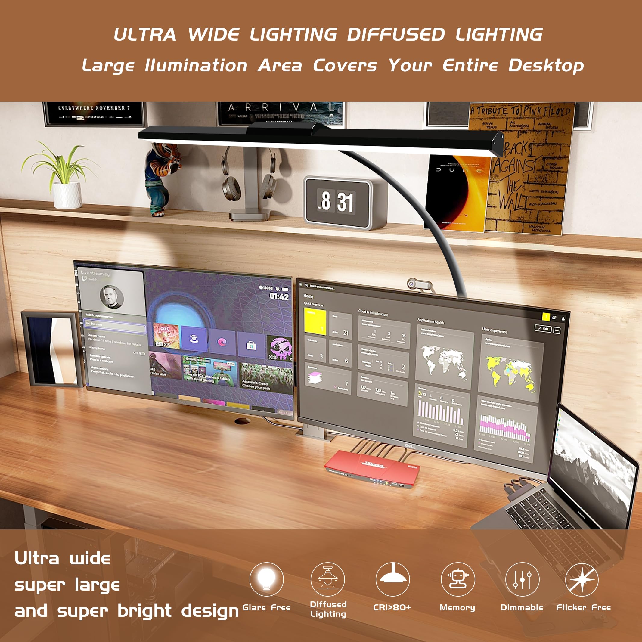 Litren Clip On Desk Lamps For Office Home Desk Lights With Clamp With 3 Light Modes,10 Brightness 10W Usb Adapter Adjustable Led