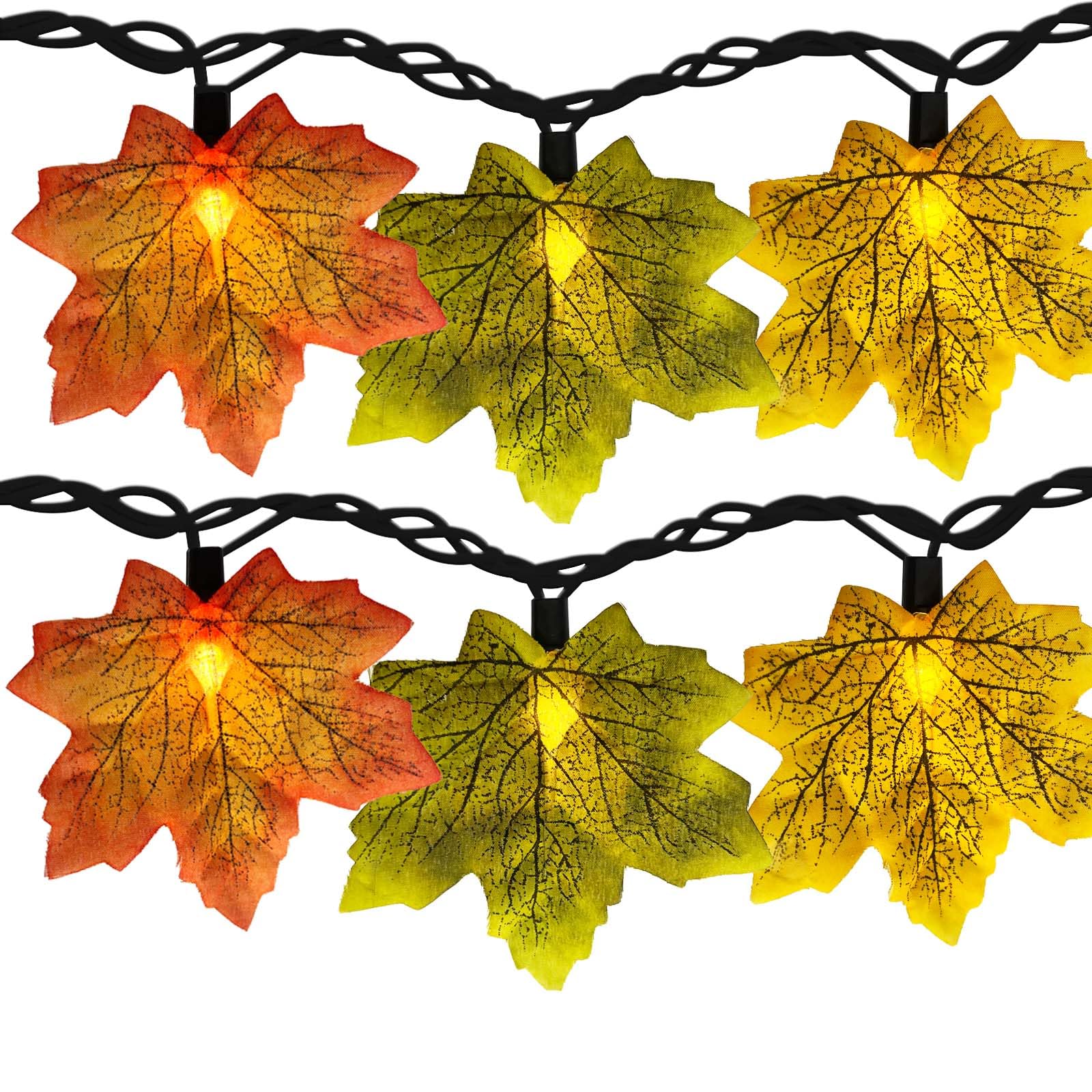 Romasaty Fall Decor String Lights, 35 Maple Leaves, 13.6FT, LED, Orange/Yellow/Green, Model LRGC-35C002