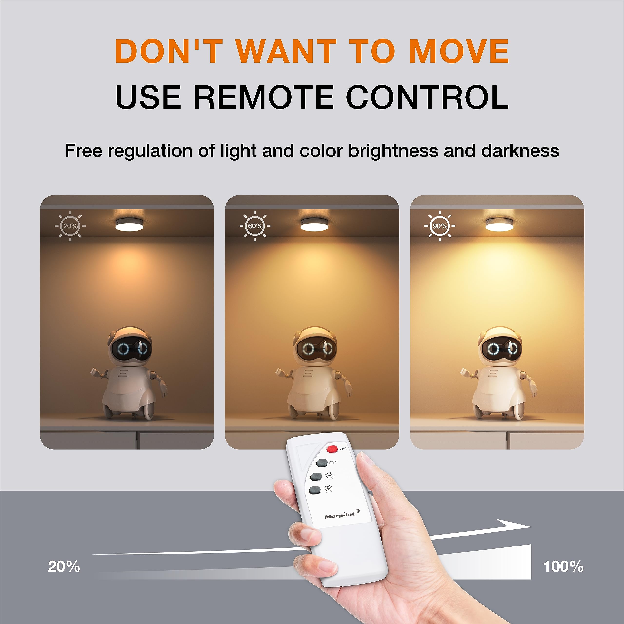 MEKKLEON Puck Lights, 3-Pack LED Under Cabinet Lighting, Remote Control, Rechargeable, Warm White, Model M3-G16