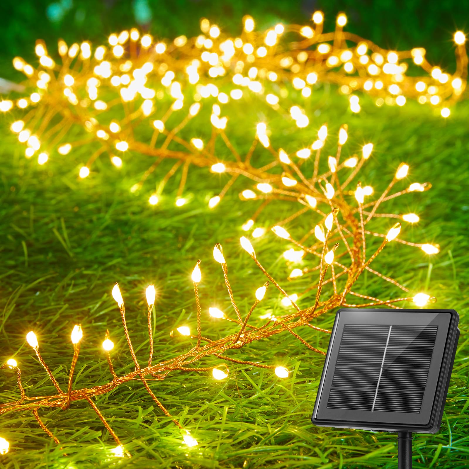 Brightown Solar Lights Outdoor Waterproof, 9.8Ft 120 LED Solar String Lights, 8 Modes Firecracker Solar Fairy Lights for Patio B