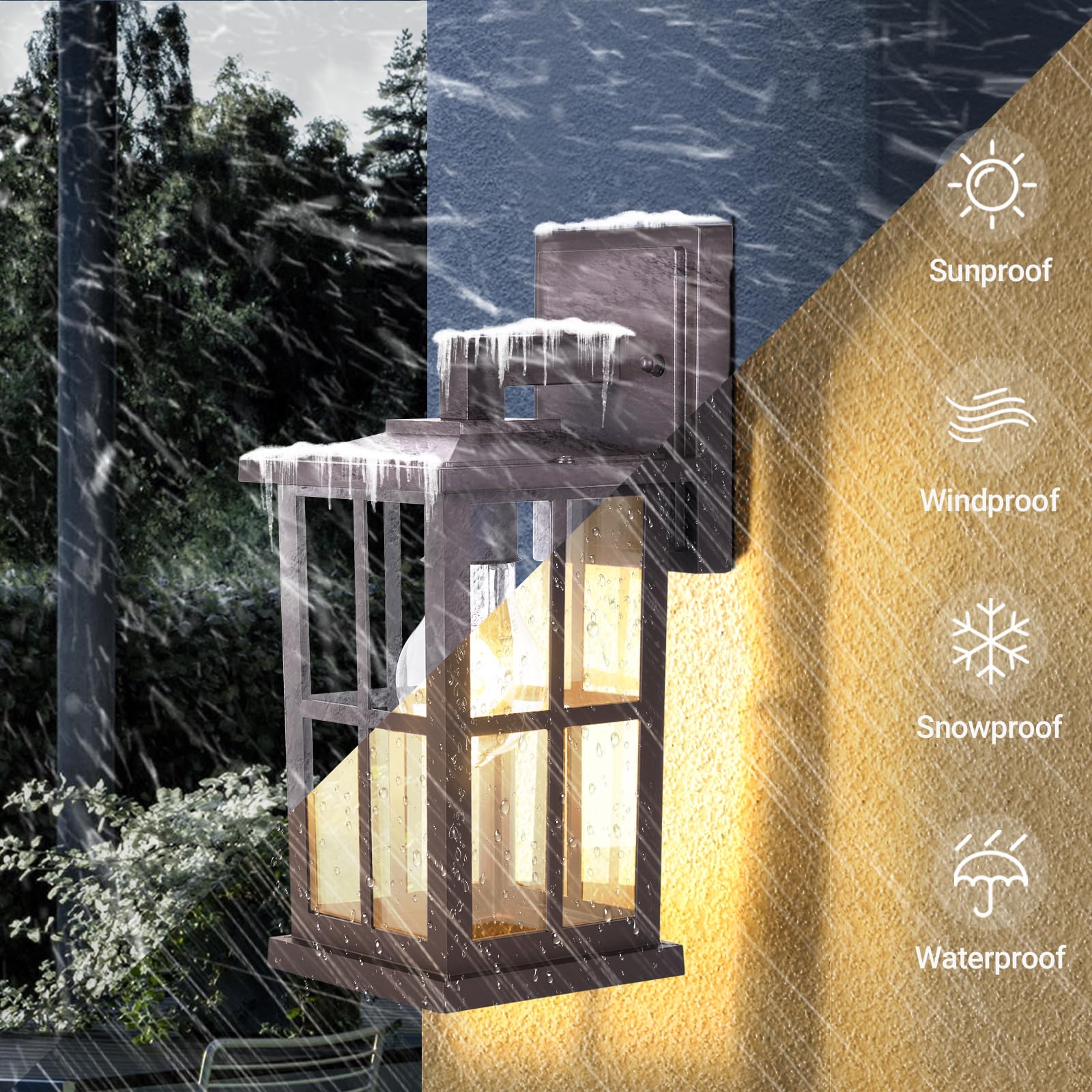 Beslowe 2-Pack Outdoor Light Fixtures Wall Mount, Waterproof Exterior Wall Lanterns Porch Lights, Outside Lights For House With