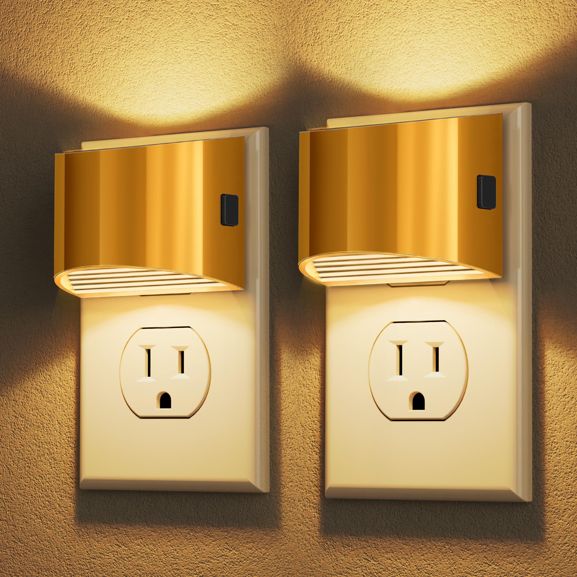 DORESshop LED Night Light[2 Pack]  Golden Night Lights Plug into Wall  3 Level Brightness Adjustable Plug in Night Light  Dusk to Dawn Sensor  Nightlights for For Mature Userss  Bedroom  Bathroom  Hallway  3000K
