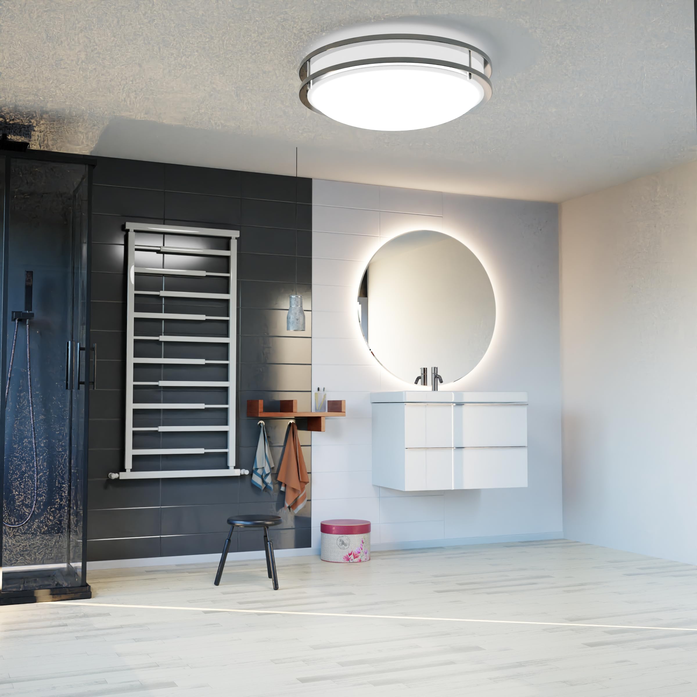 Lunabode Led Ceiling Light Fixture, 12 Brushed Nickel, 20W (95W Eq), 1400Lm, 4000K Natural White, Model Gs-Drcl