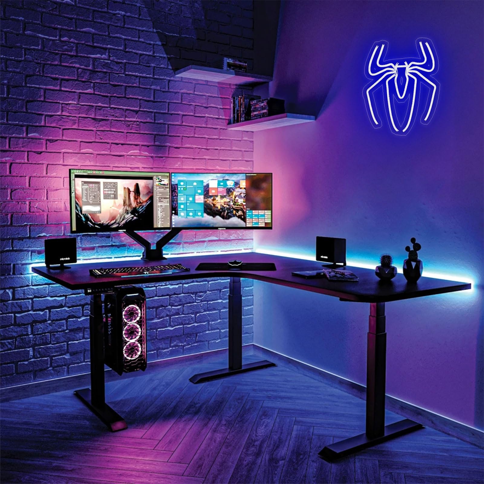 Spiderman Neon Sign Spider Lamp - 3 Levels Of Brightness - Usb Powered - Perfect For Kids,Girls, Boys - Happy Birthday - Halloween Decor Led Neon Signs - Cactus Jack Neon Sign For Bedroom(Blue)