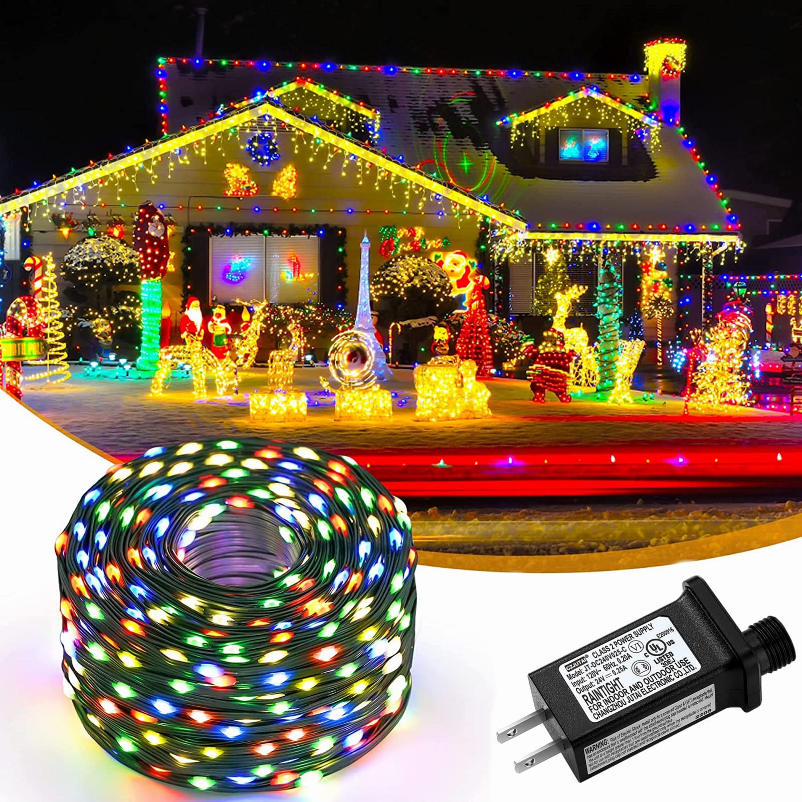 Airoads 24V LED Transformer Power Supply, 0.25A IP44 Low Voltage Controller for Christmas Lights, Model JT-DC240V025-C, Black