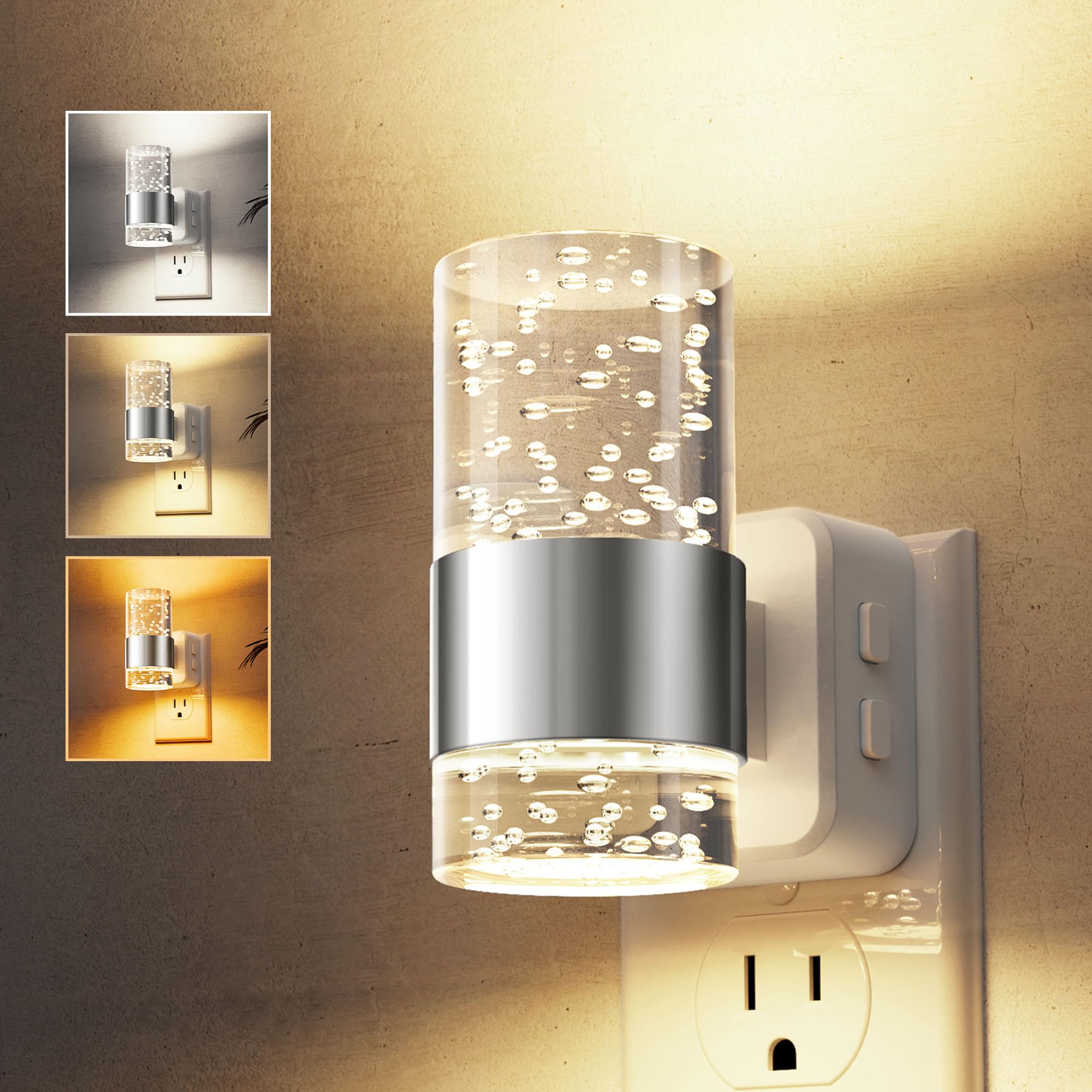 L LOHAS LED Night Lights Plug into Wall, Dimmable Night Light with Dusk-to-Dawn Sensor, Soft White/Cool White/Amber 3 Color Ligh