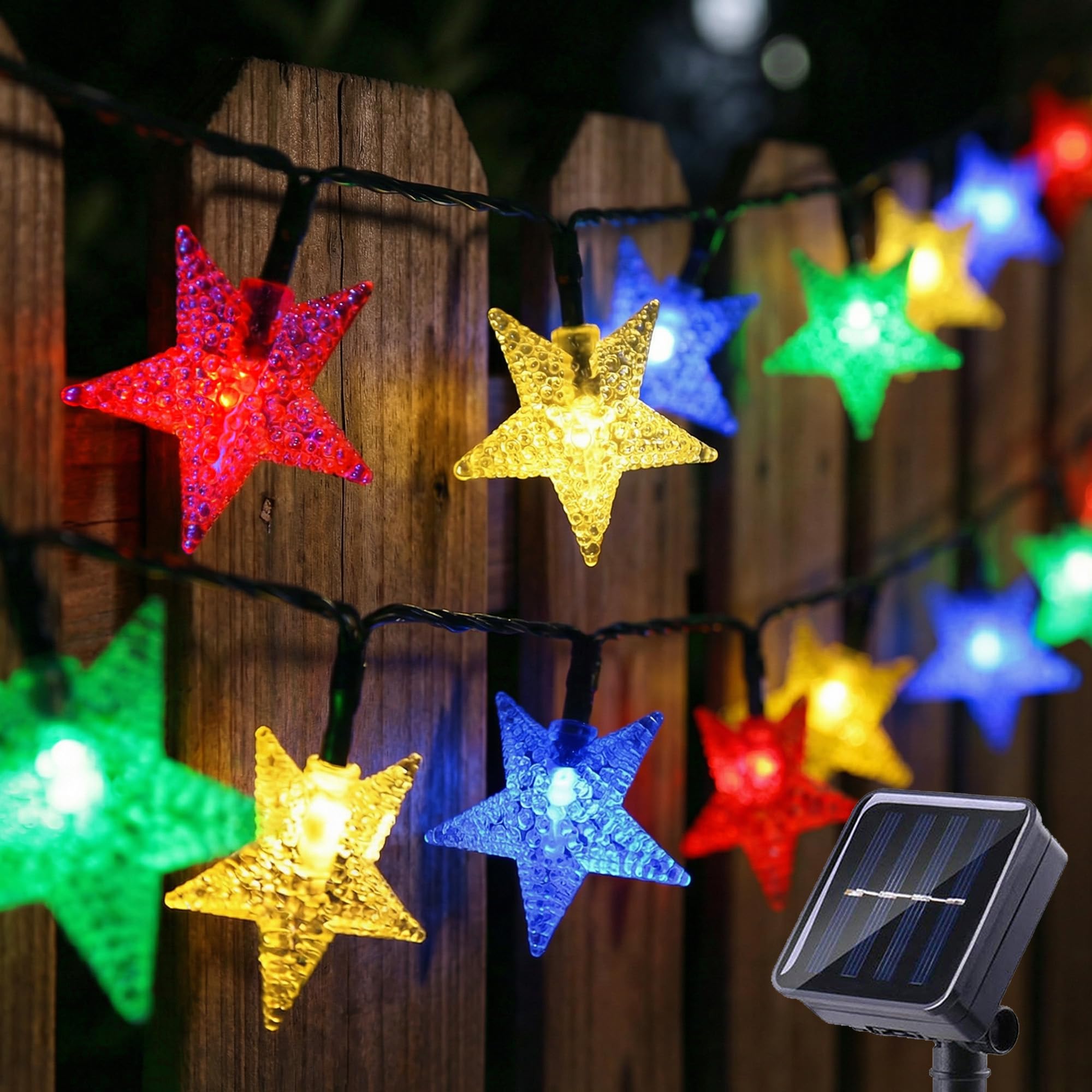 Solar Star String Lights 23FT 50LED Colorful Star Fairy Lights Waterproof Solar Powered Twinkle Light with 8 Modes Outdoor Decor