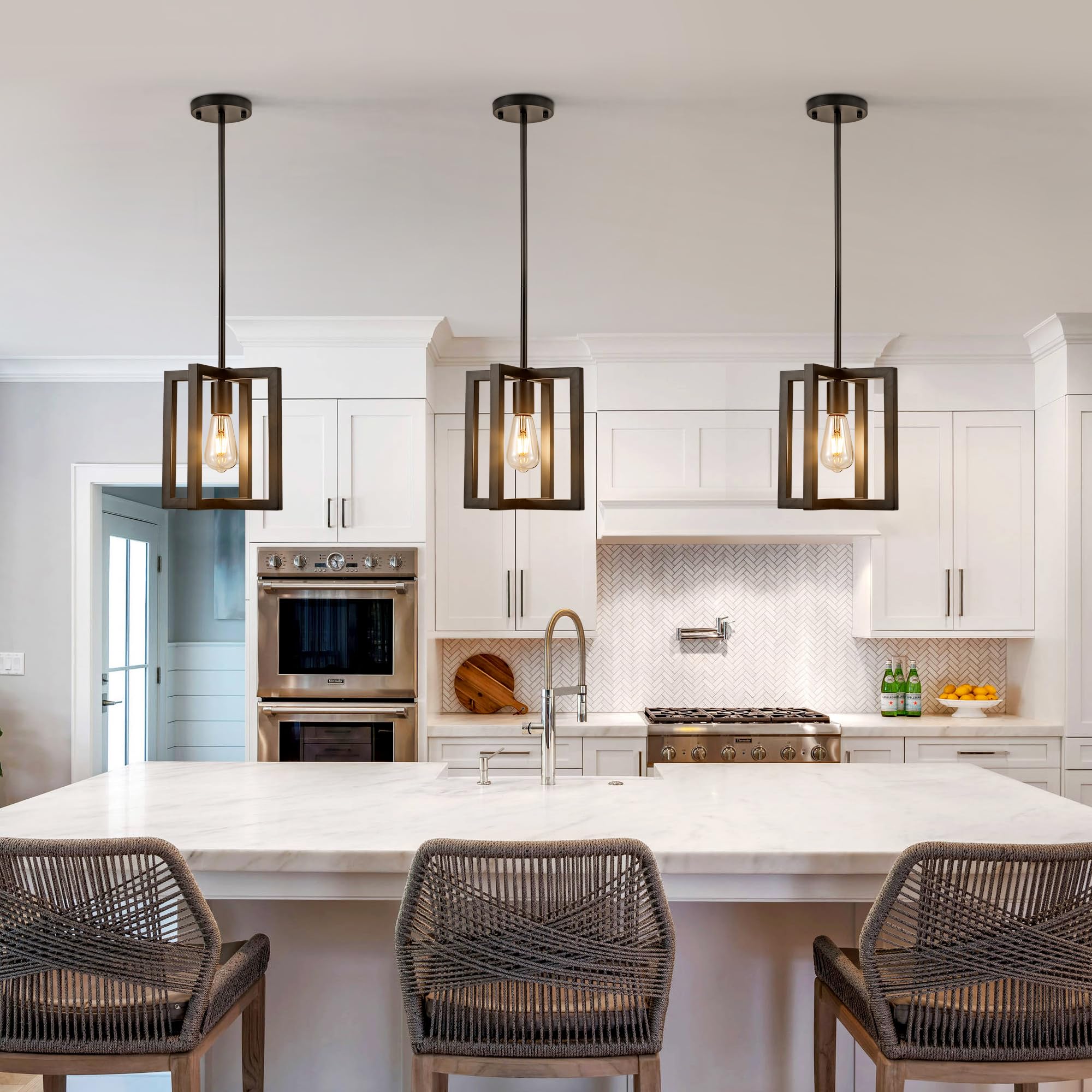 Klgxnrd Small Modern Farmhouse Black Pendant Lights Kitchen Island, Adjustable Hanging Metal Industrial Chandelier Ceiling Light