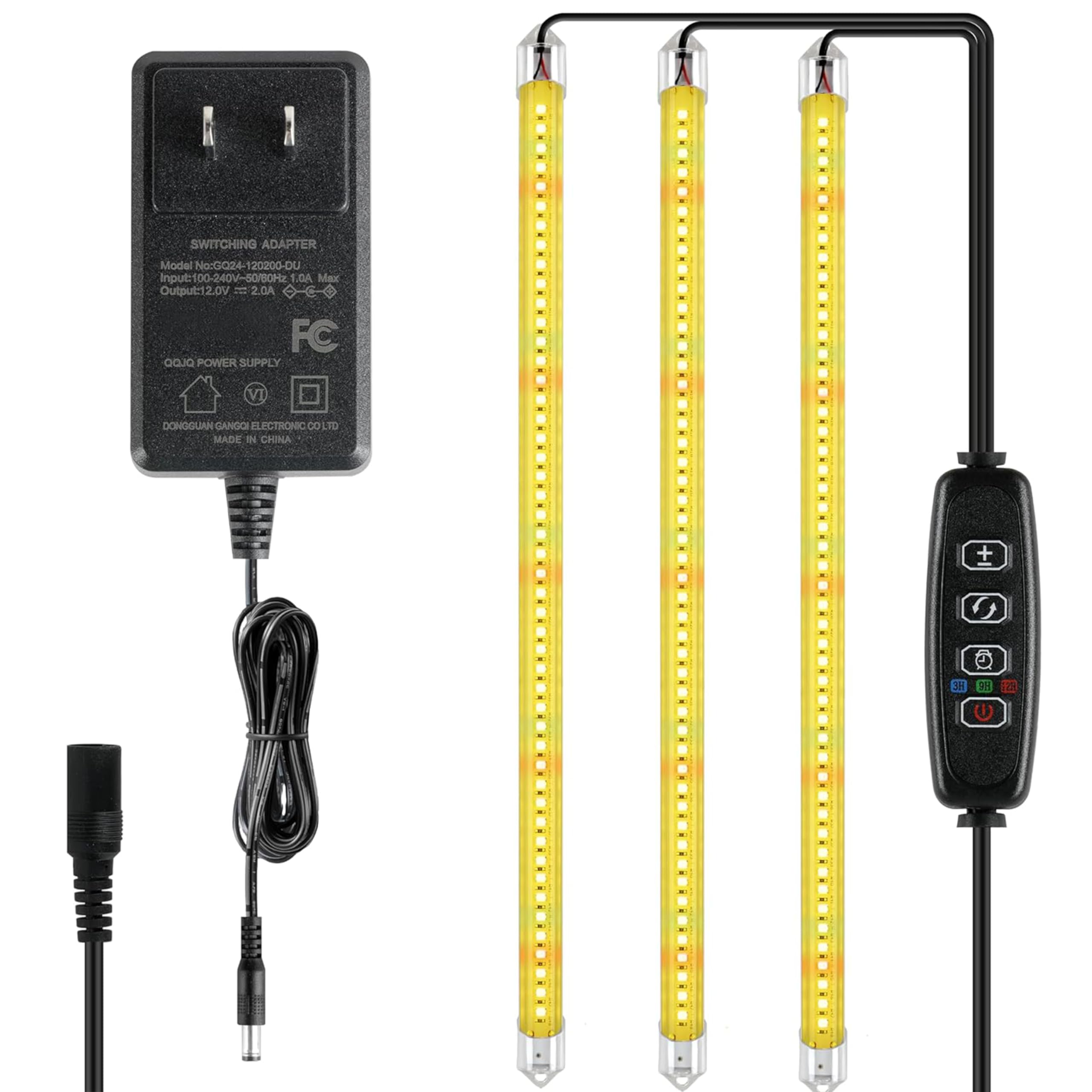 iPower 40W LED Grow Light Strips, Full Spectrum, 3 Tubes, 48 LEDs, Yellow, Auto ON/OFF Timer, 10 Dimmable Levels