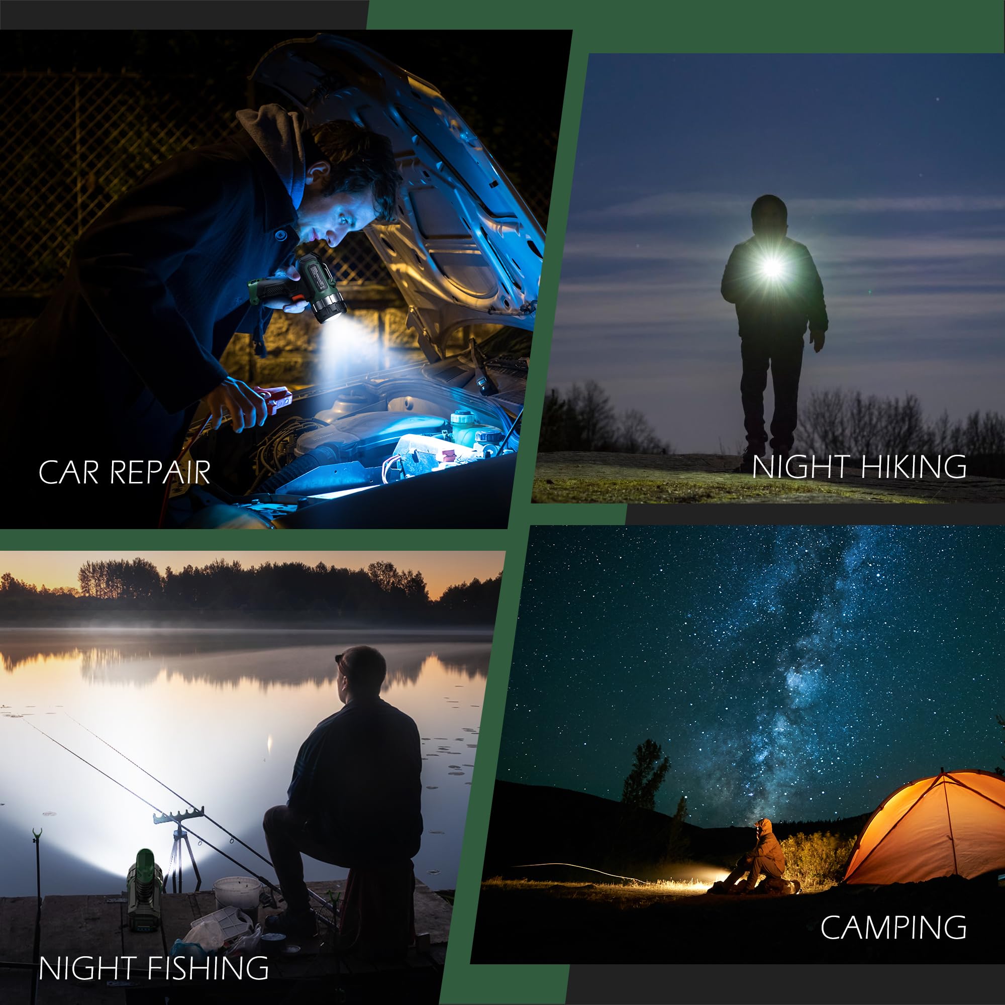 FORTO Compact Rechargeable Spotlight, 1400 Lumens, 823m Range, 3 Light Modes, Handheld, Green, Model ASP1400L