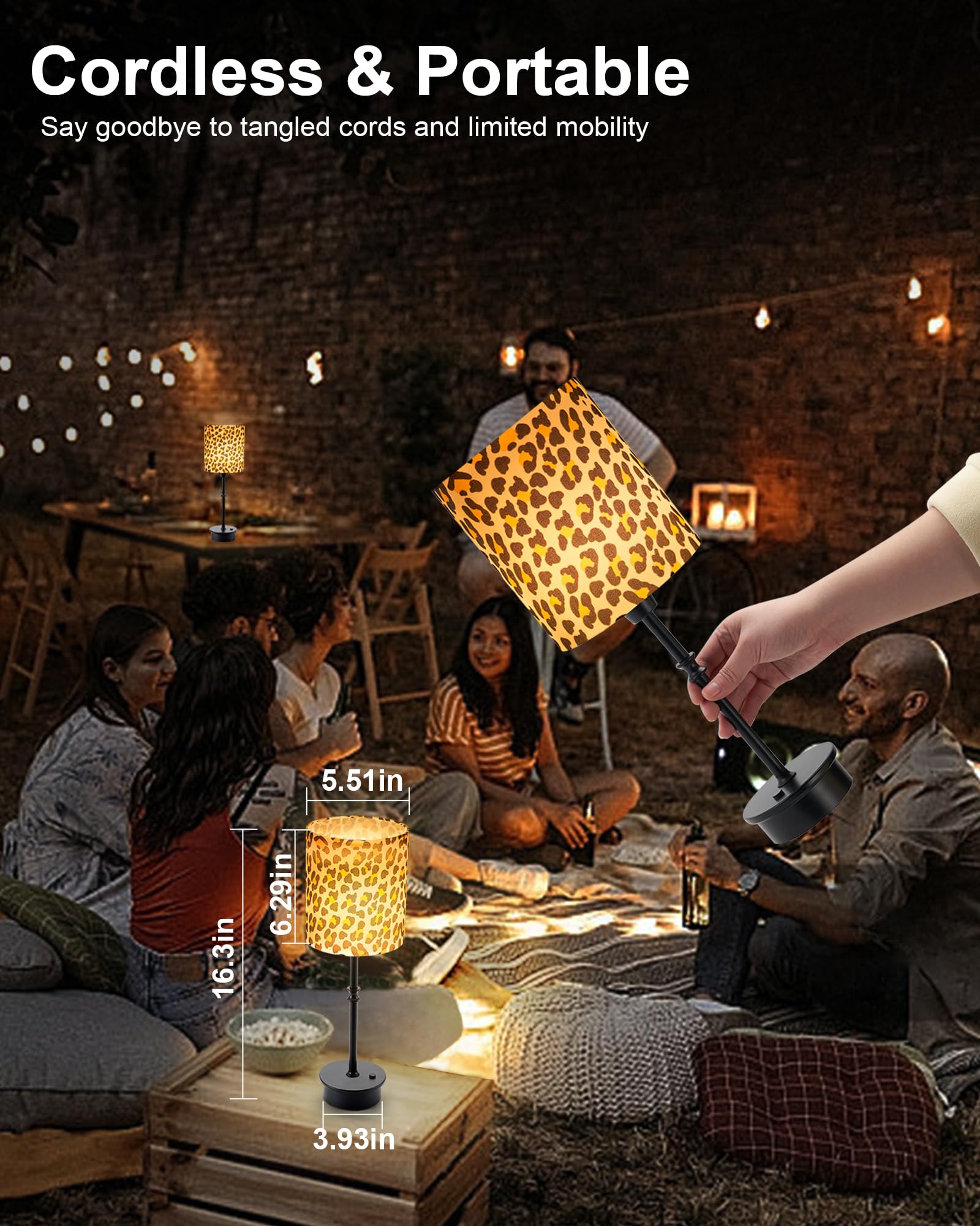 UMEXUS Cordless Table Lamp, Rechargeable Dimmable Touch Light, Small, Black, Model 20633