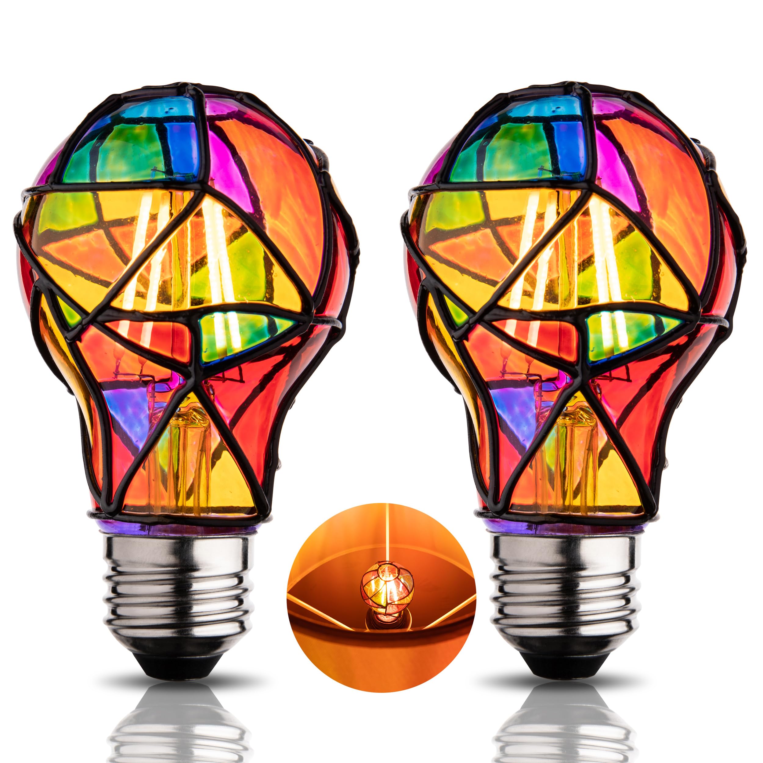 Cybaaluxzus Stained Glass Light Bulb,Rainbow Painted Light Bulb,Mosaic Light Bulb,4W 120V,Multi Colored Colorful Light Bulb Indo