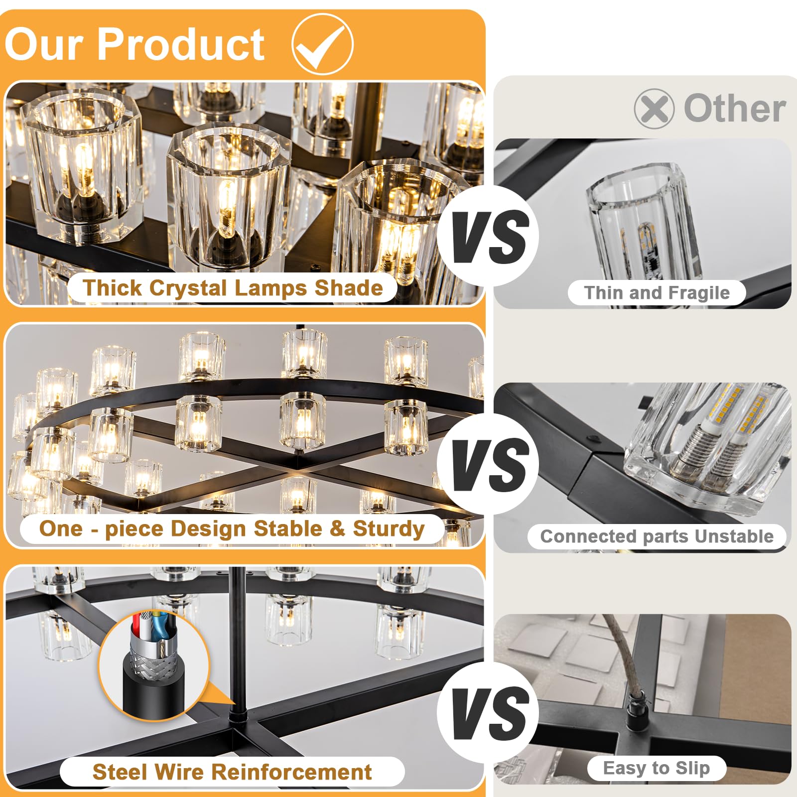 Crystal Black Rectangular Chandelier Light Fixture,54 In Dining Room Chandeliers Over Table,Modern Chandeliers For Living Room,A