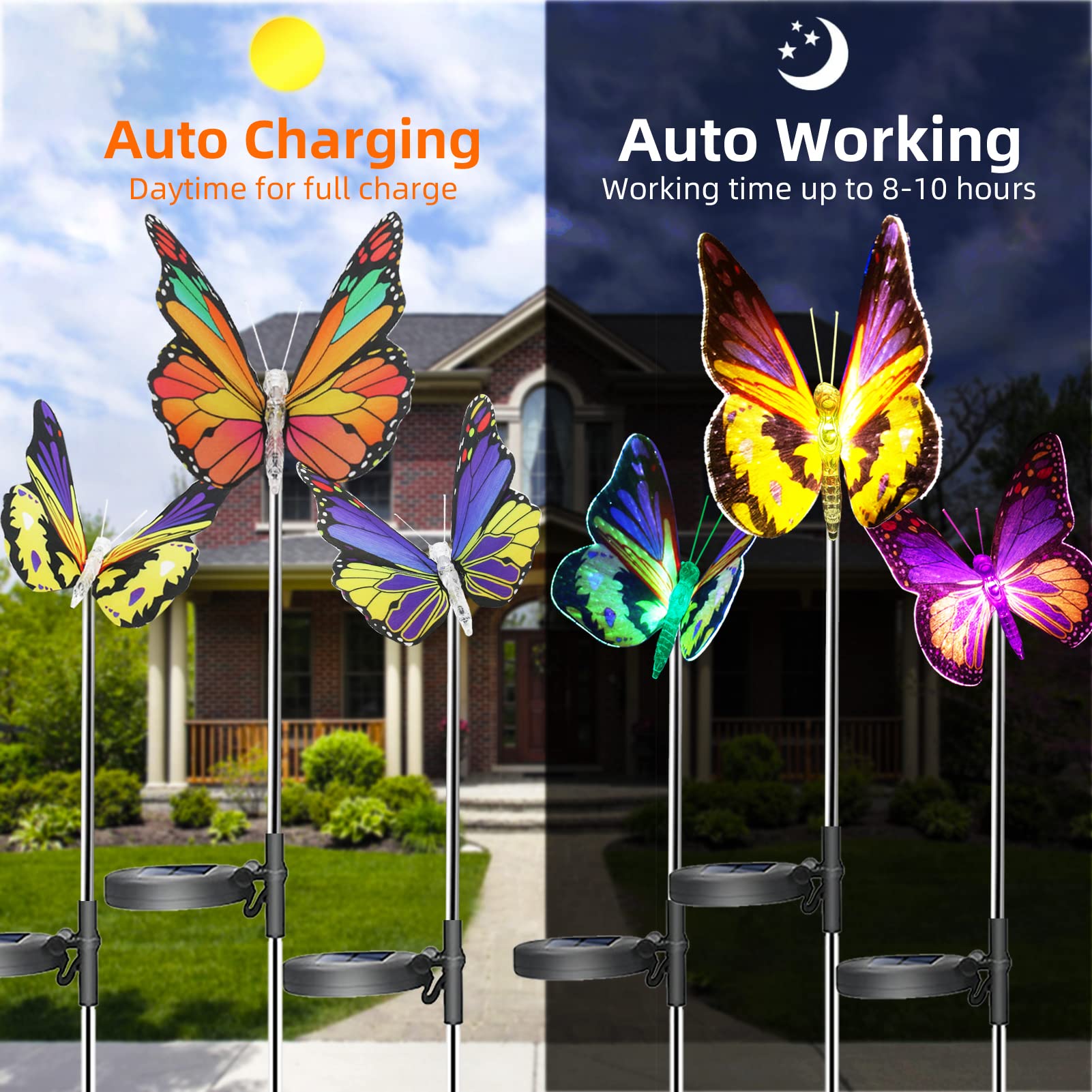 iQYTB Solar Butterfly Lights, 3 Pack Waterproof Color Changing LED Outdoor Garden Stake Lights, Fiber Optic Decoration for Patio Lawn