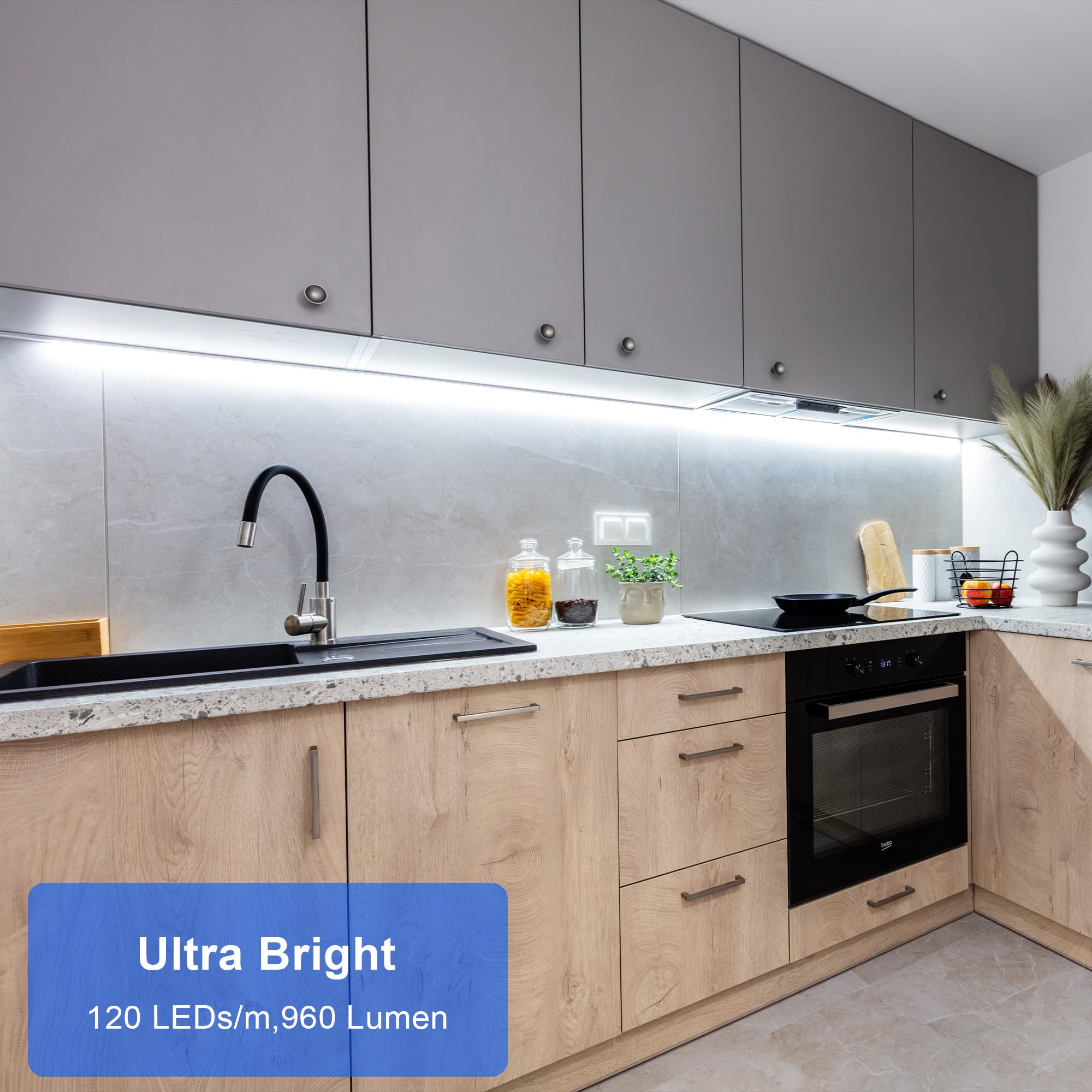 maylit Under Cabinet Strip Light Bar, 24in, Cool White, 6000K, 110V-120V, LED, PCB Material, Ideal for Kitchen, Desk, Closet