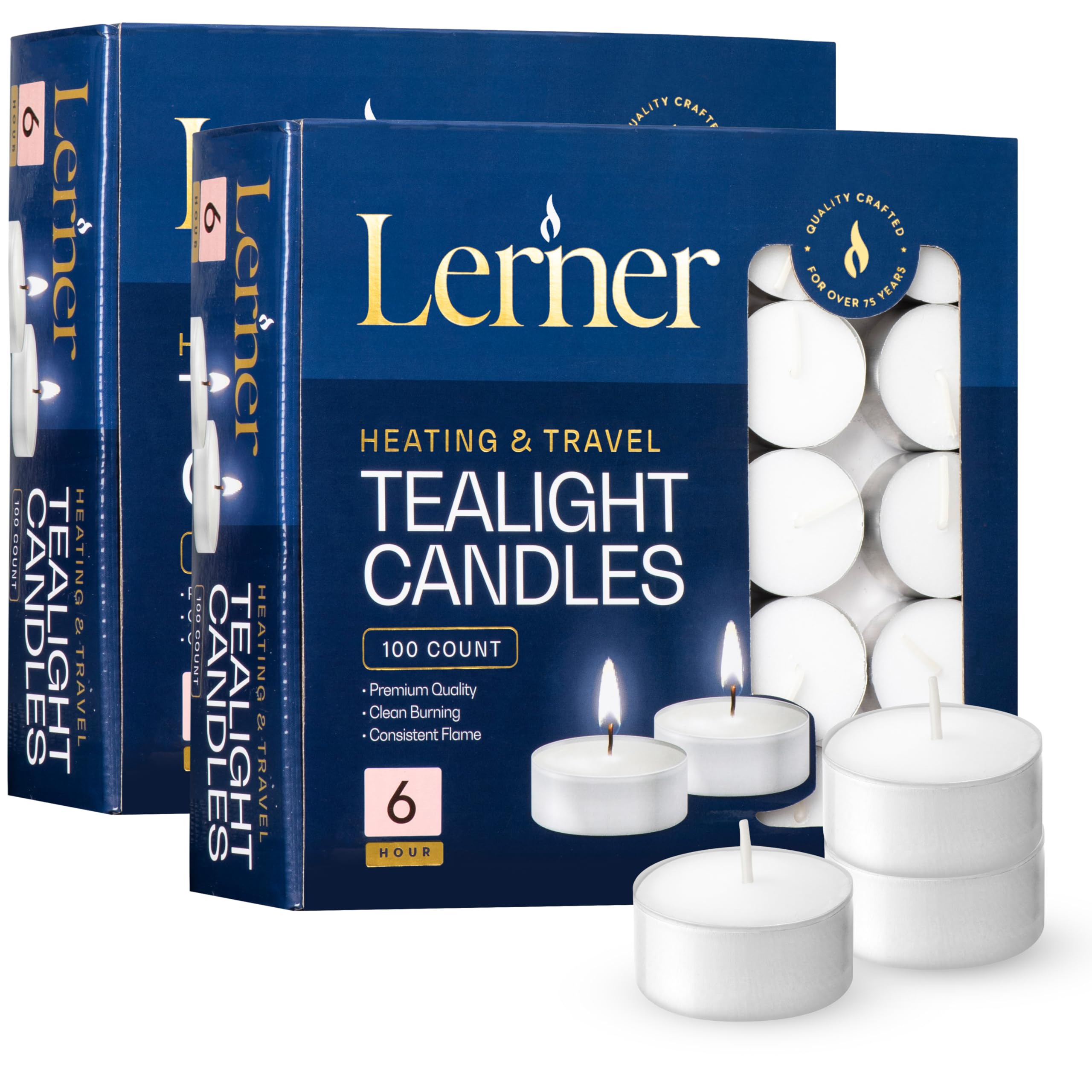 Lerner Candles Tealight Candles, 200 Count, Unscented, Long-Burning, Non-Toxic, White, Model L00222