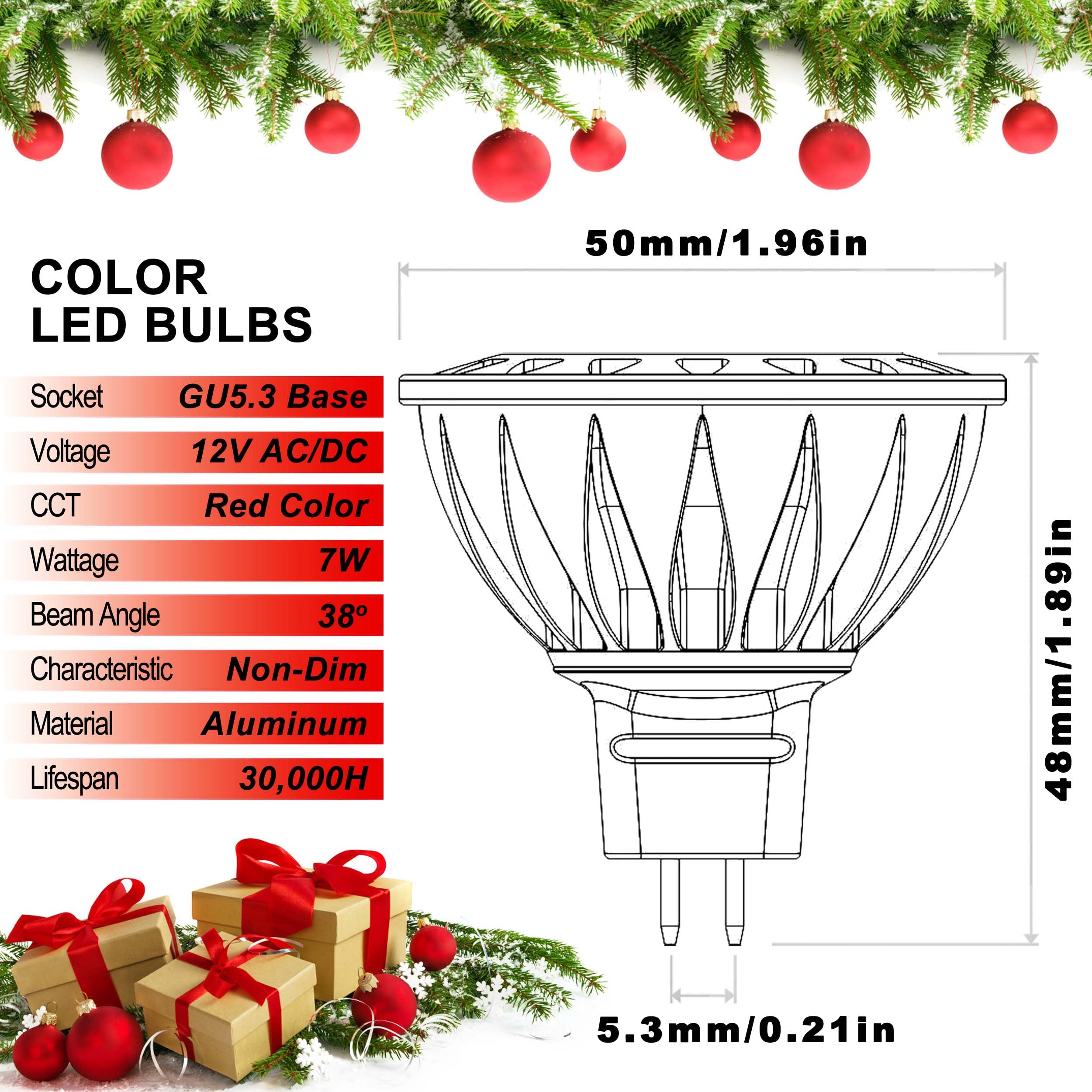 ALIDE MR16 Red LED Bulbs 5W 12V Low Voltage Halogen Equivalent Aluminum 3 Pack