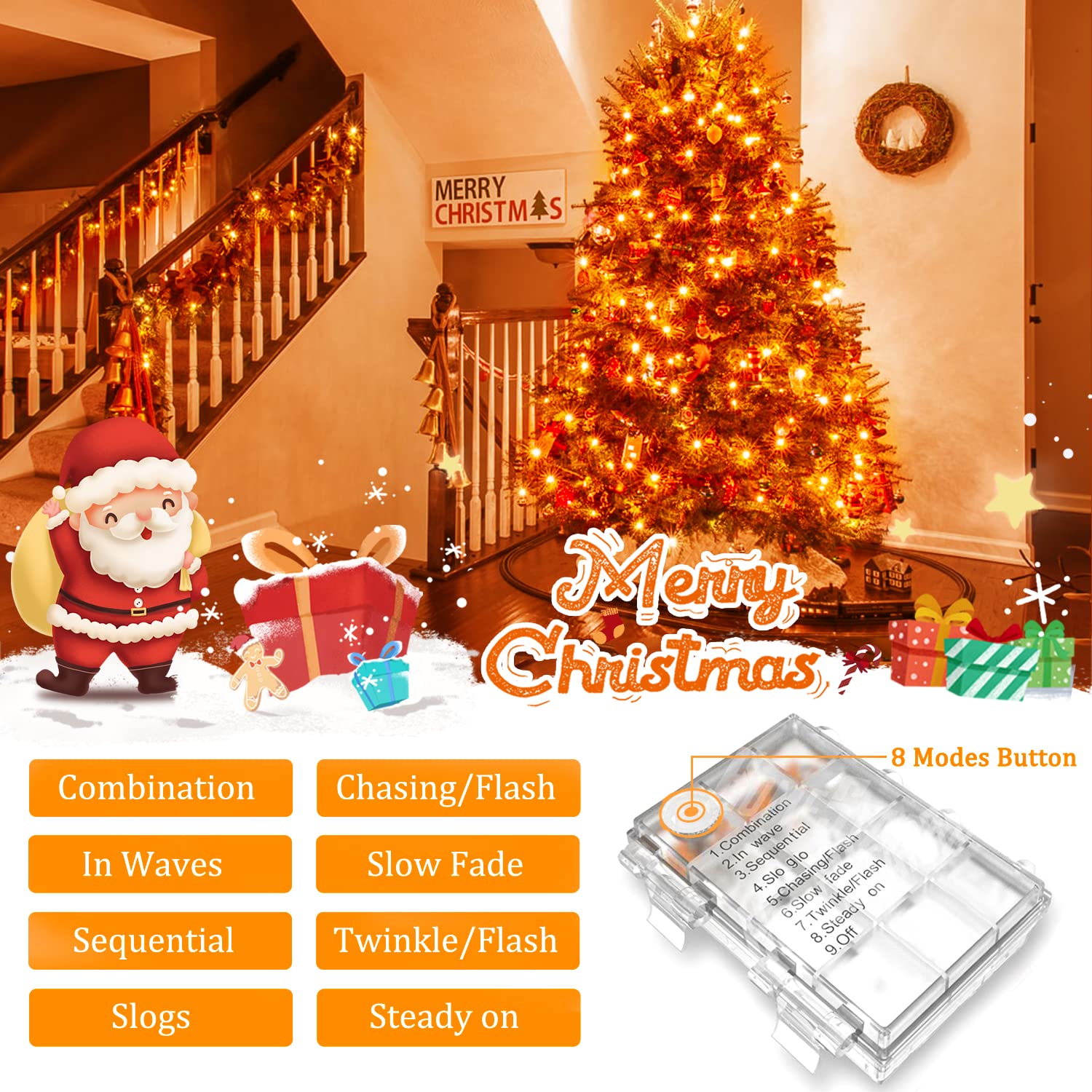 Jmexsuss 33Ft Orange Battery Operated Halloween Lights, 100 Led Twinkle Fairy String Lights With Remote, Waterproof For Indoor/Outdoor Use