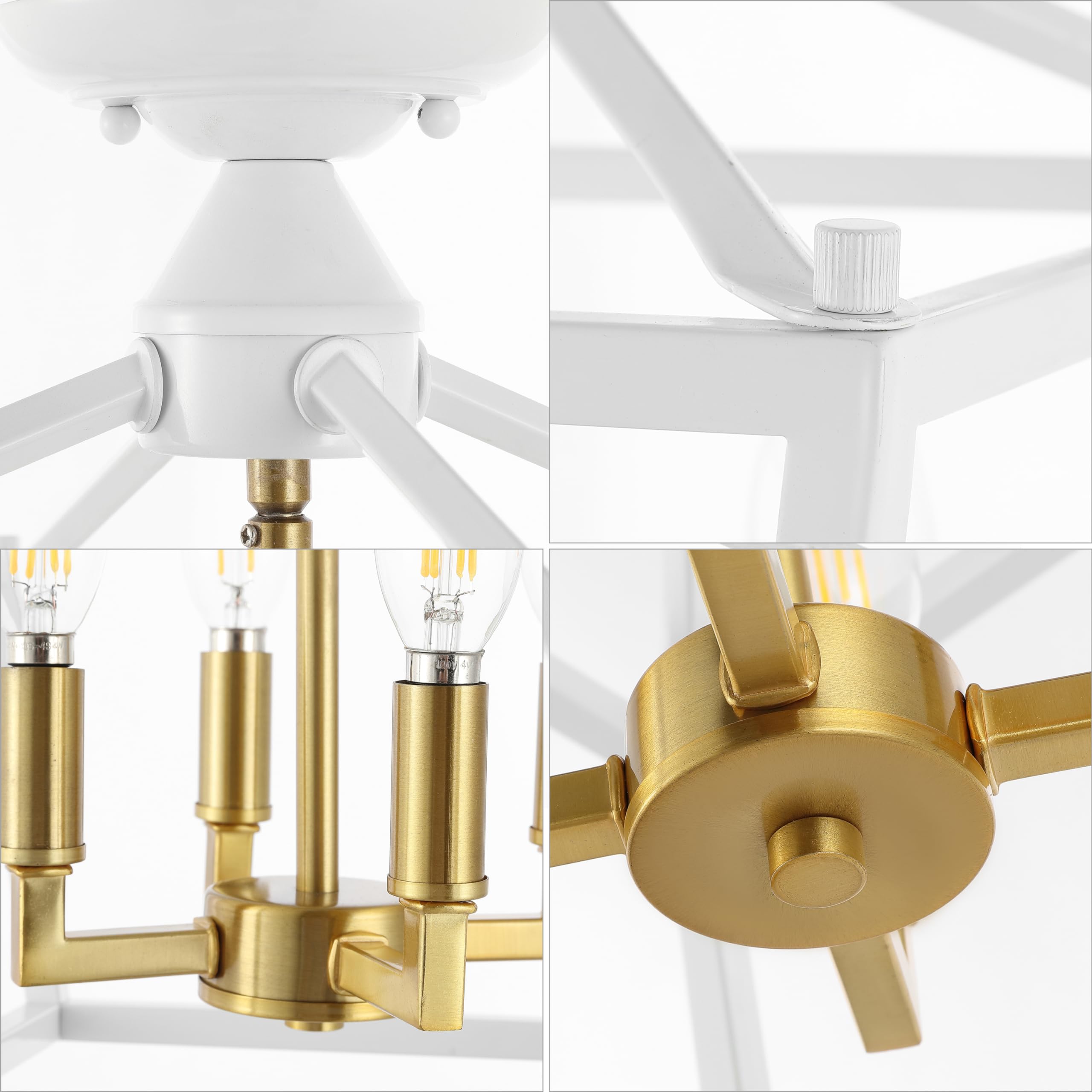 JONATHAN Y Plains Mini Lantern 4-Light LED Flush Mount 12in Metal White/Brass Gold Model JYL7610F