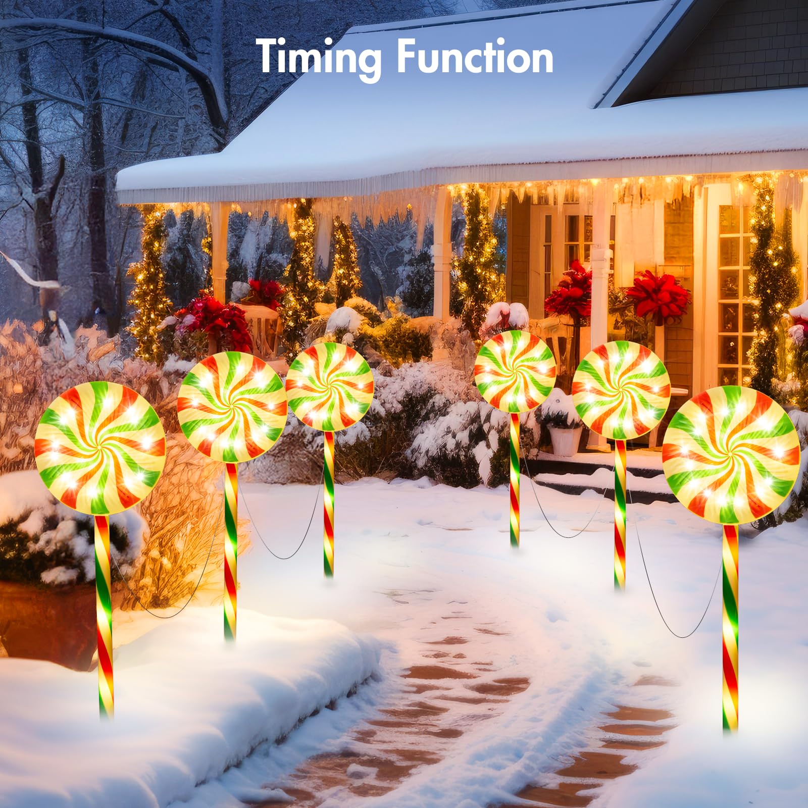 Brightown 6 Pack Lollipop Christmas Pathway Lights Outdoor - 27In 120 Led Candy Cane Pathway Lights With 8 Lighting Modes, Water