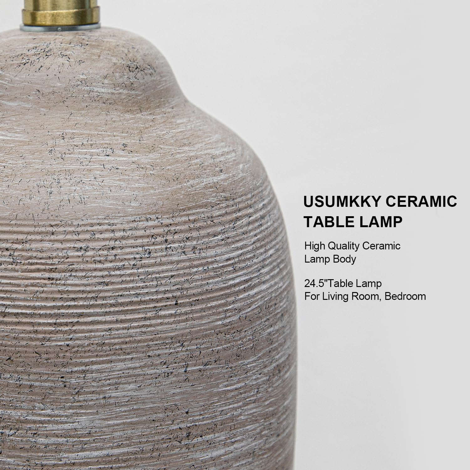 USumkky Ceramic Table Lamp - 24.5" Vintage Rustic Lighting in Purple-Grey for Bedroom & Living Room - Model 1234