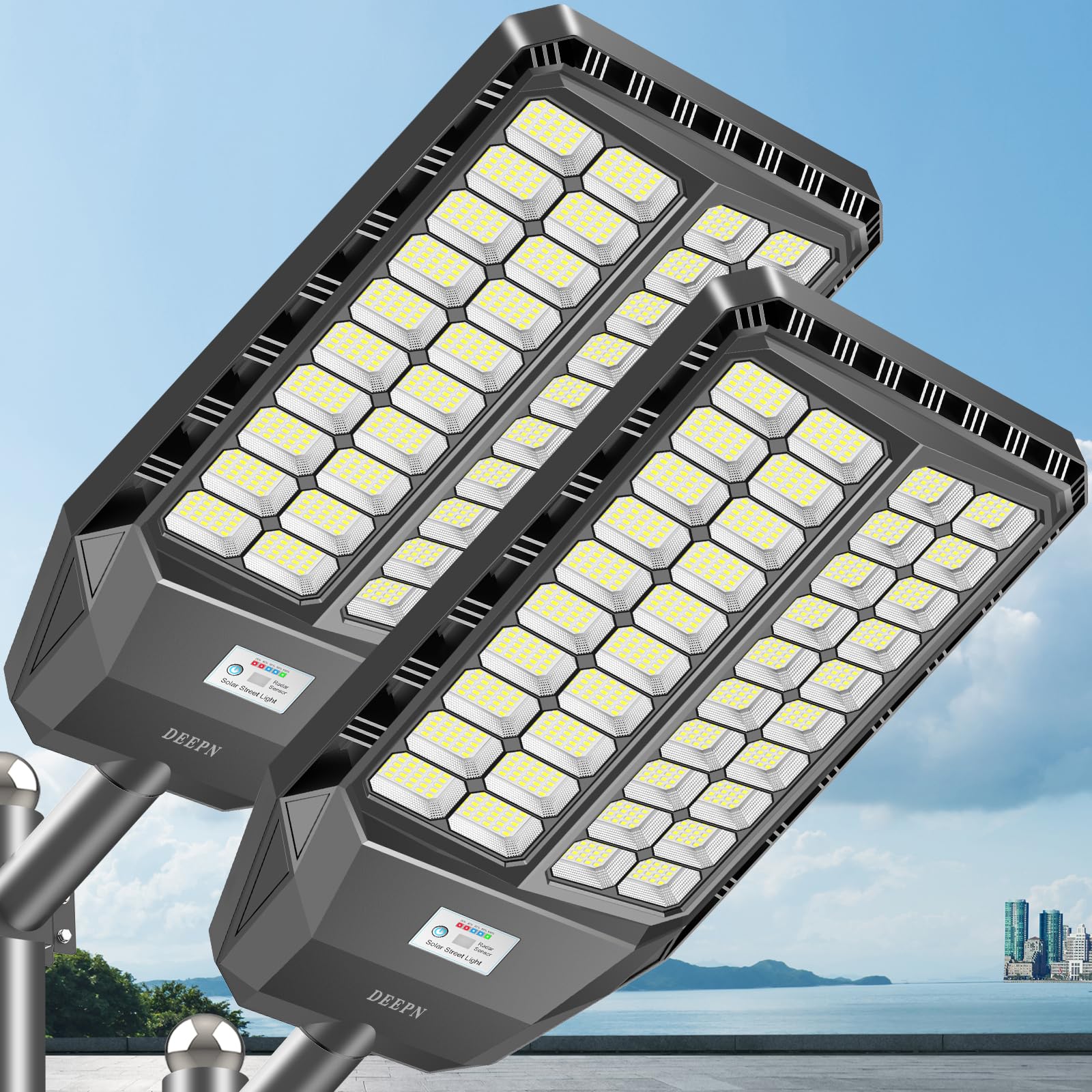 Deepn 8000W Ultra -Large Solar Street Lights Outdoor, Ip66 Waterproof Solar Parking Lot Lights,Dusk To Dawn, 520000 Lumens Solar