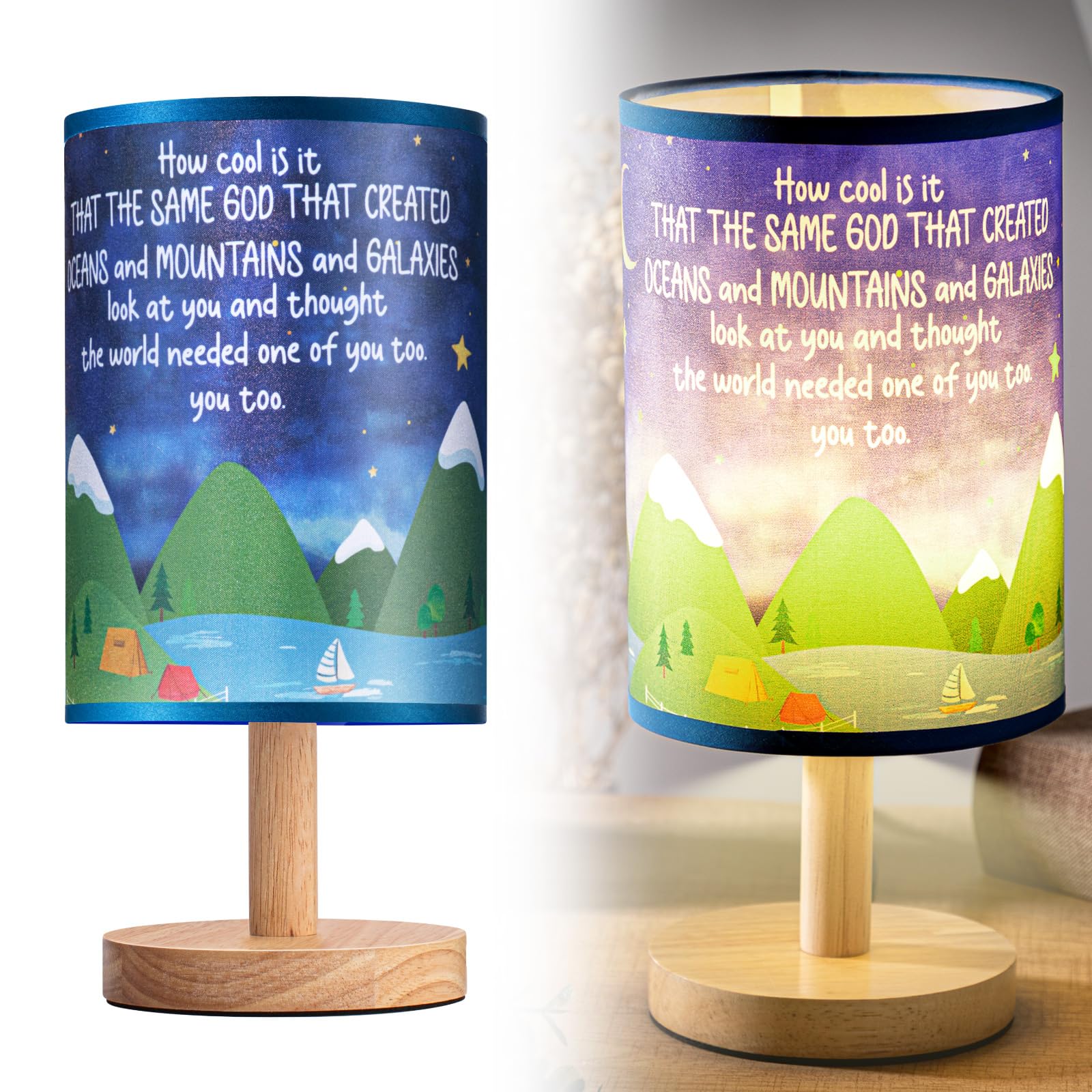 Tujoe Same God Creation Table Lamp, Nursery Mountain Wall Decor, Inspirational Fabric Lamp for Christian Boy Kids Room, Adoption