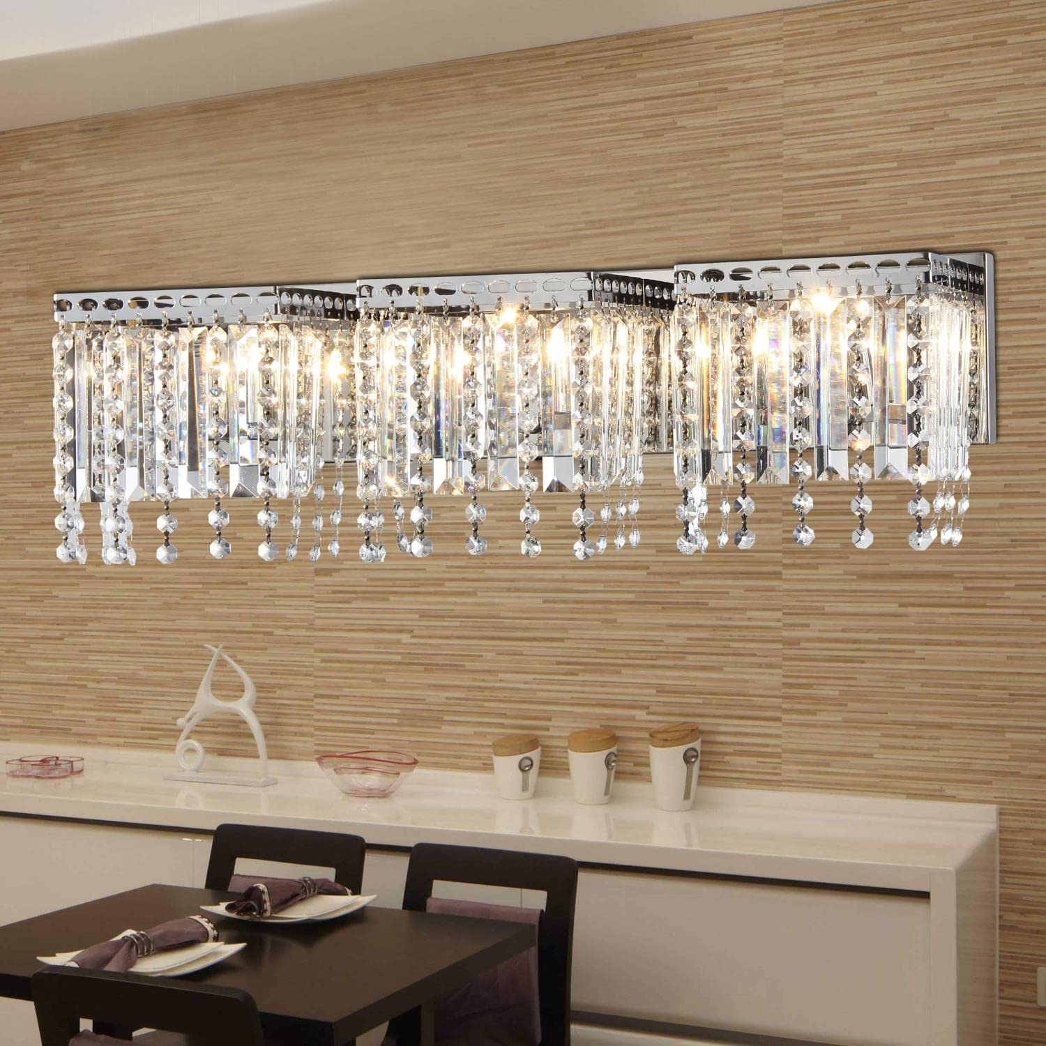 Warehouse Of Tiffany 3-Light Chrome Crystal Wall Lamp, 11"W X 28"L X 8"H, Clear