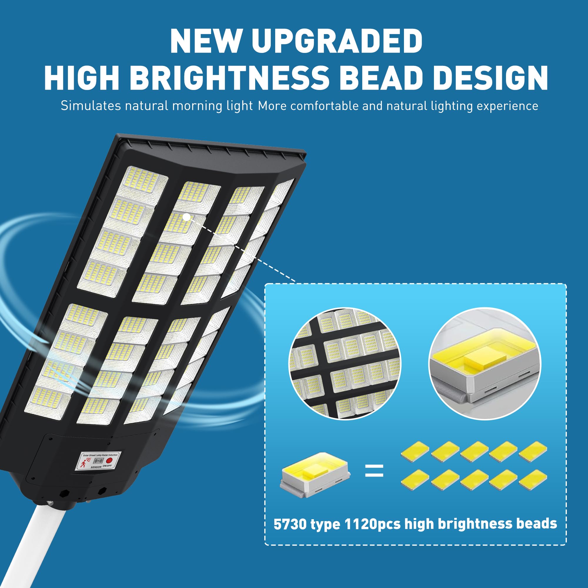 OKPRO 8000W Solar Street Lights - Motion Sensor, Dusk to Dawn, Black, Model O-1120TSL, Ideal for Commercial and Yard Use