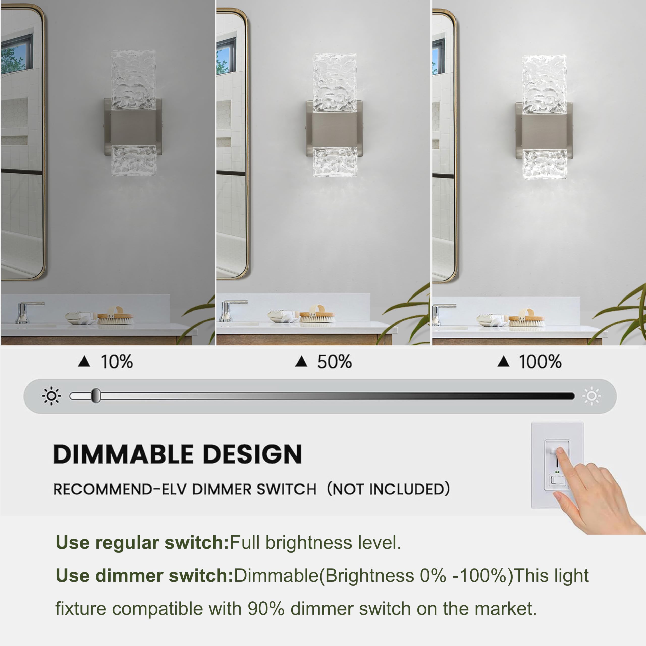 OYLYW LED Vanity Light Fixture, Brushed Nickel, 5800K, Stainless Steel, Model 1428, 1 Light for Bathroom Wall Sconce