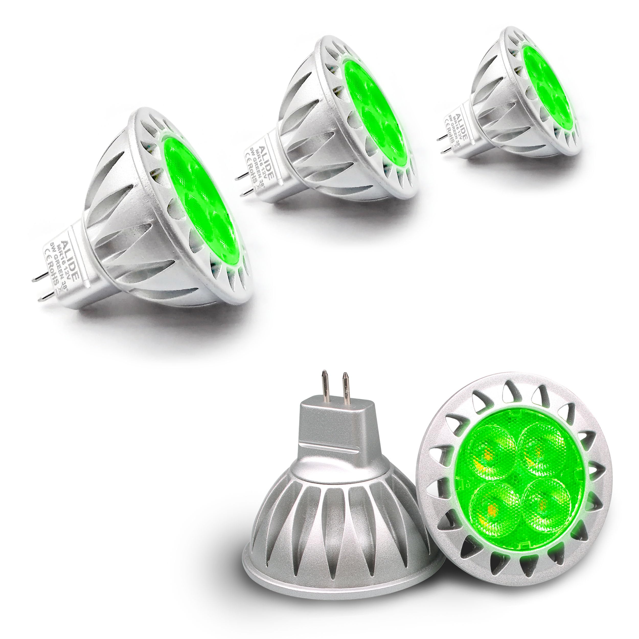 Alide Green Mr16 Gu5.3 Led Bulbs 5W,20W 35W 50W Halogen Equivalent,12V Low Voltage Mr16 Led Green Bulb Spotlights For Outdoor La