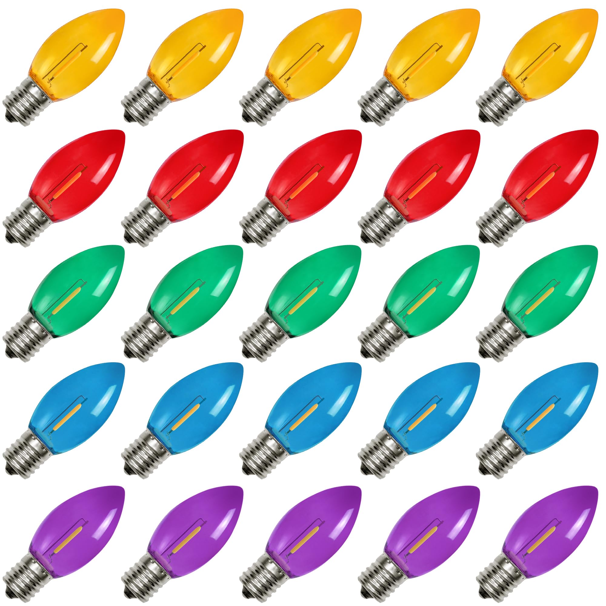 Bort 25 Pack C9 Led Replacement Christmas Light Bulb, Color Plastic Shatterproof Led Bulbs For Christmas String Lights, E17 Cand