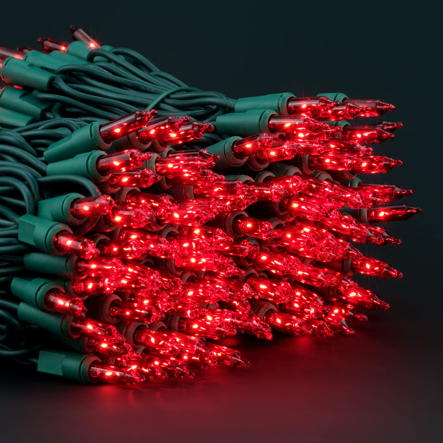 YULETIME 200 Red Christmas Lights, 2 Strands of 21 ft, 100 Count, UL Certified, Incandescent Mini String Light, Red - Green Wire