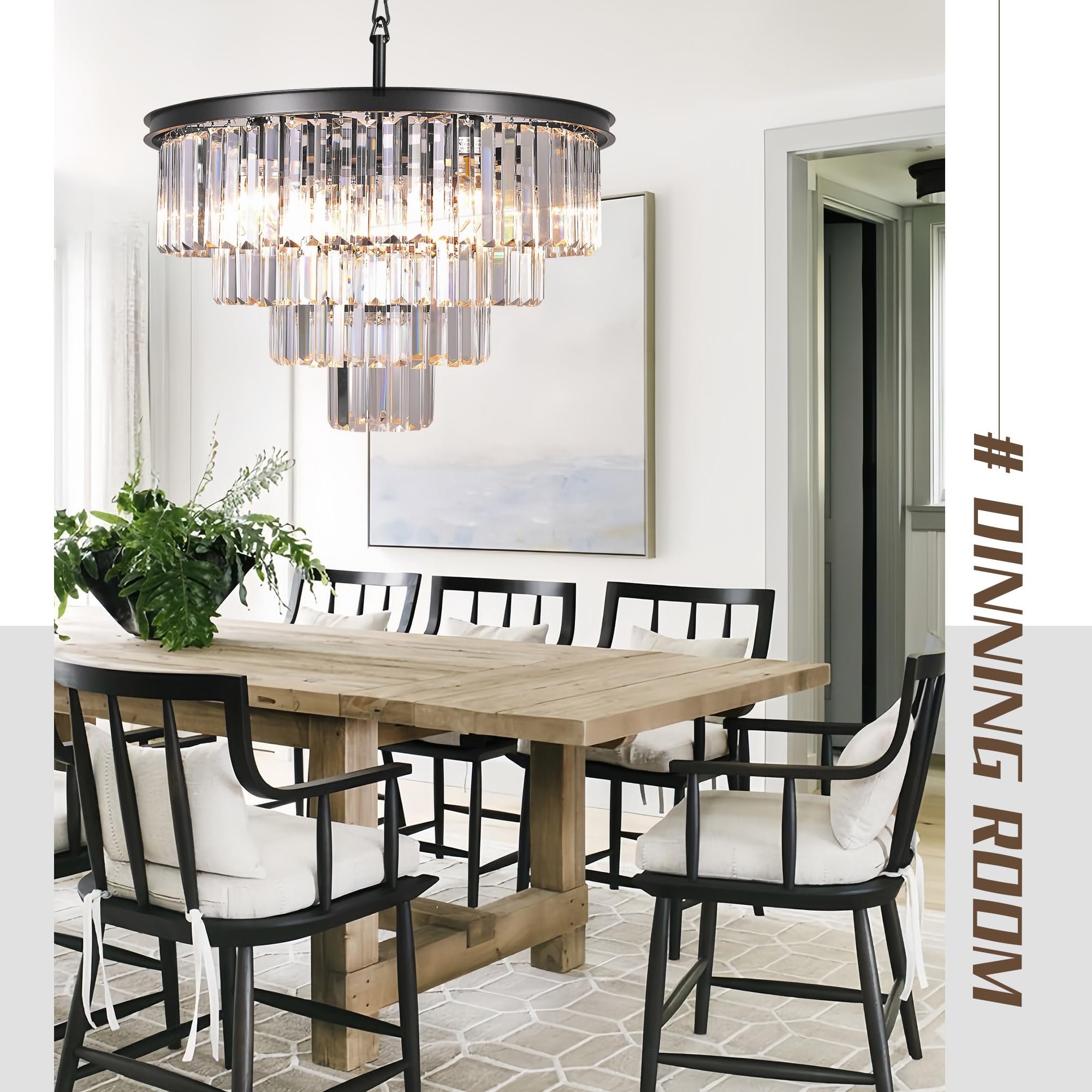 Meelighting 9 Lights Crystal Modern Contemporary Chandeliers Pendant Ceiling Light 4-Tier Chandelier Lighting For Dining Room Living Room Bedroom Girls Room Dia 23.6"