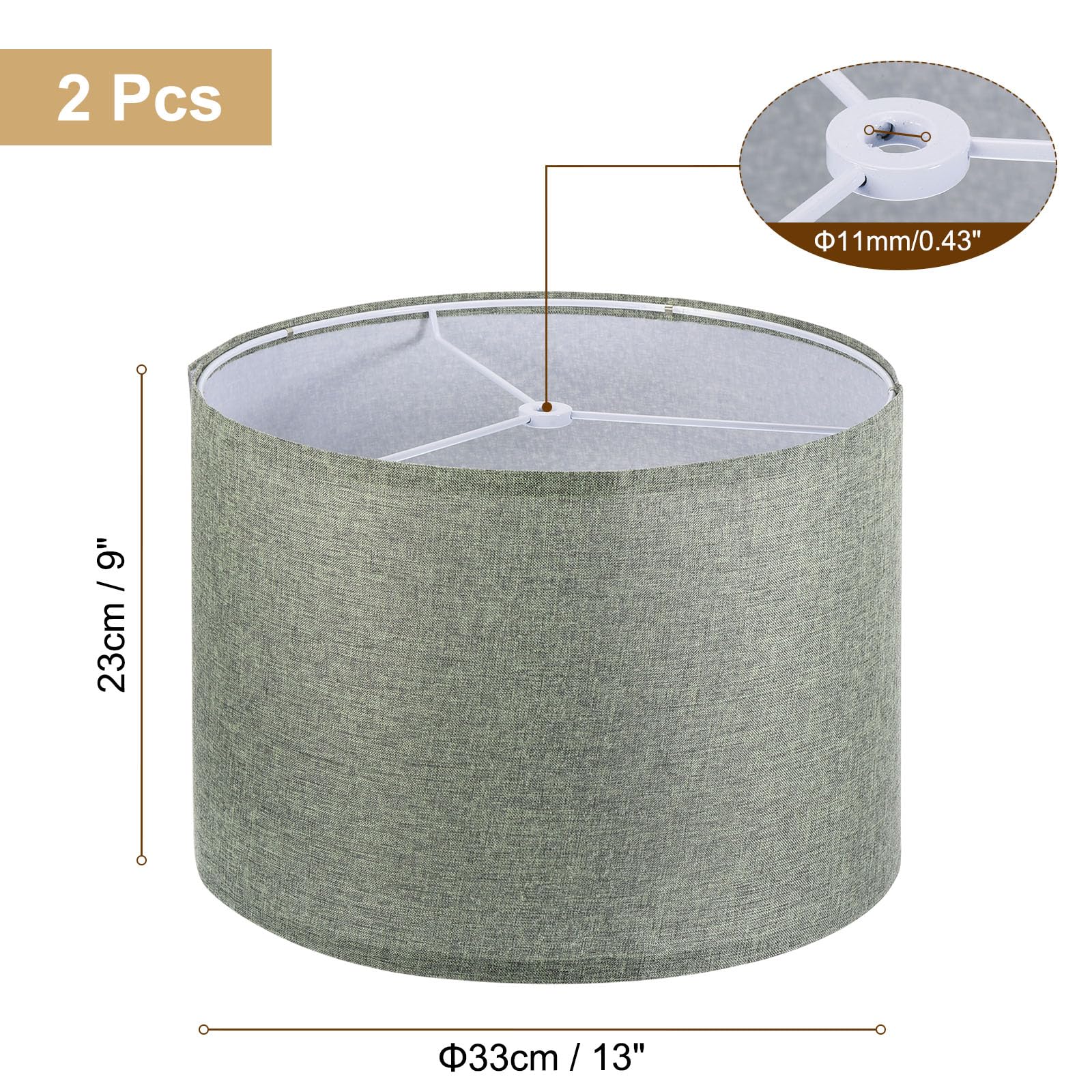 Patikil Drum Lamp Shades Set Of 2, 13"X13"X9" Linen Round Lamp Shade For Table Lamps Easy Assembly Lampshade For Table Lamps Floor Lamps Bedside, Gray Green